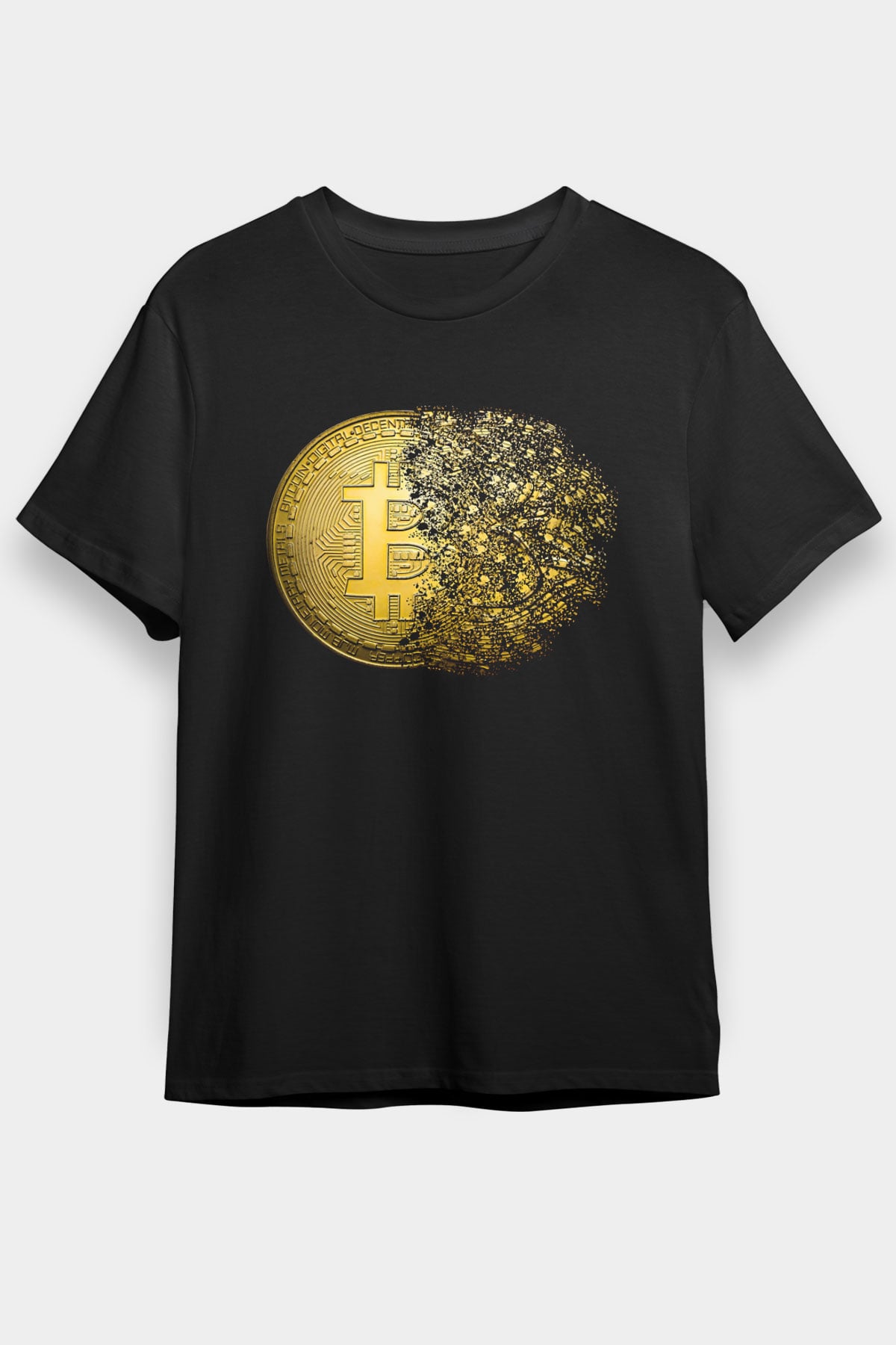 Bitcoin Baskılı Unisex Siyah Tişört - Tshirt