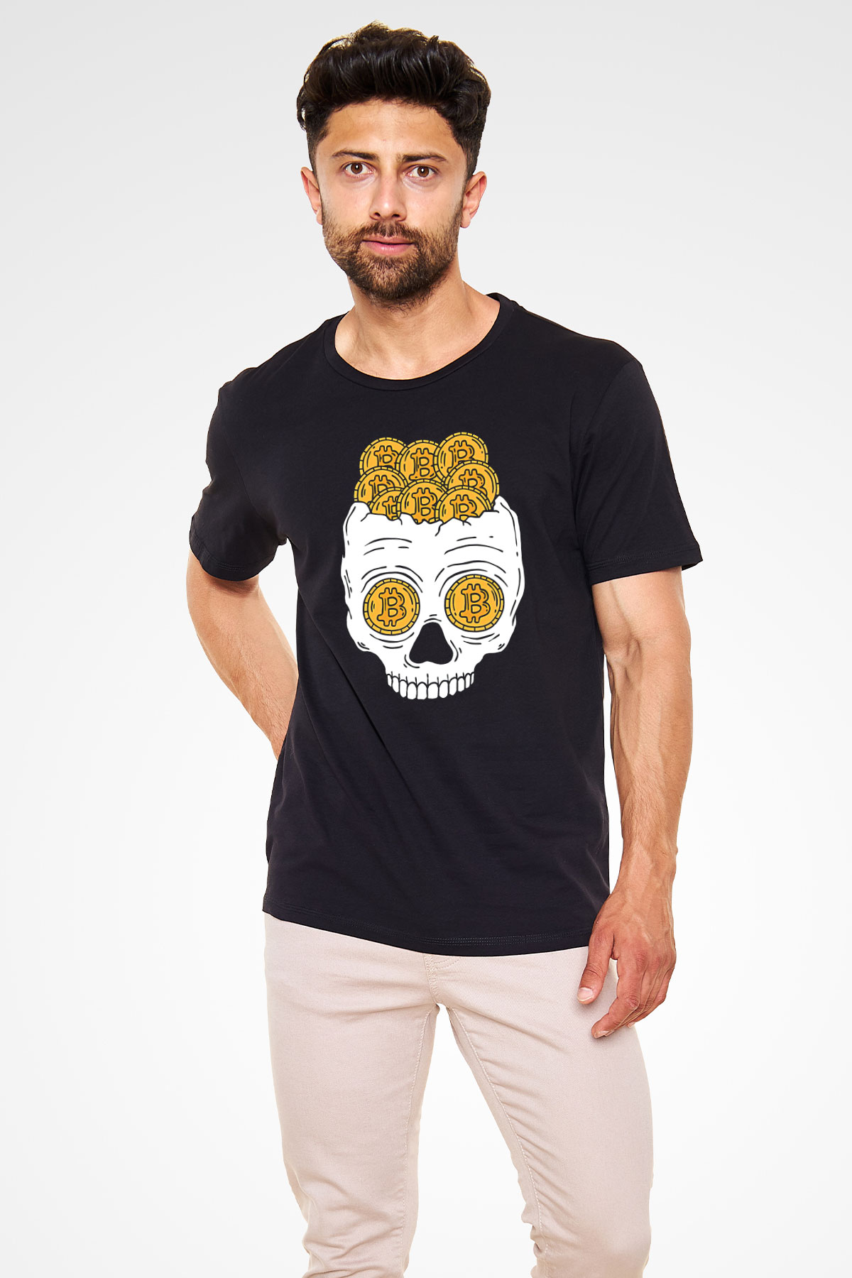 Bitcoin Baskılı Unisex Siyah Tişört - Tshirt