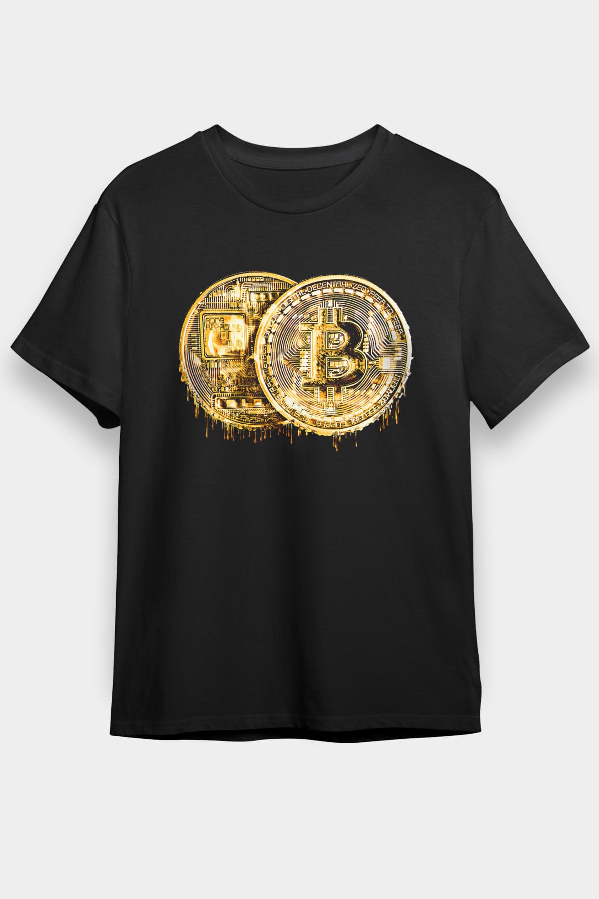 Bitcoin Baskılı Unisex Siyah Tişört - Tshirt