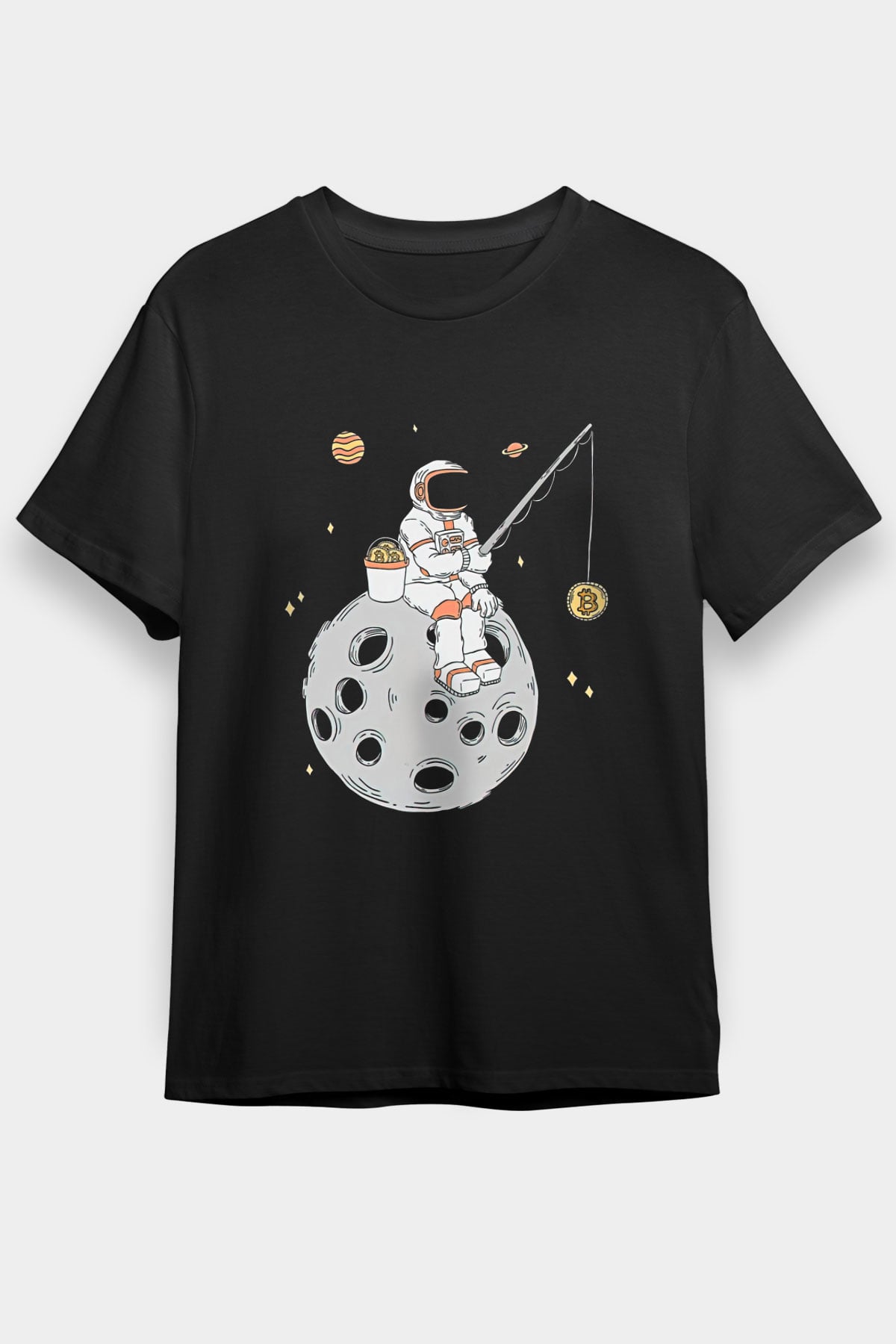 Bitcoin Baskılı Unisex Siyah Tişört - Tshirt