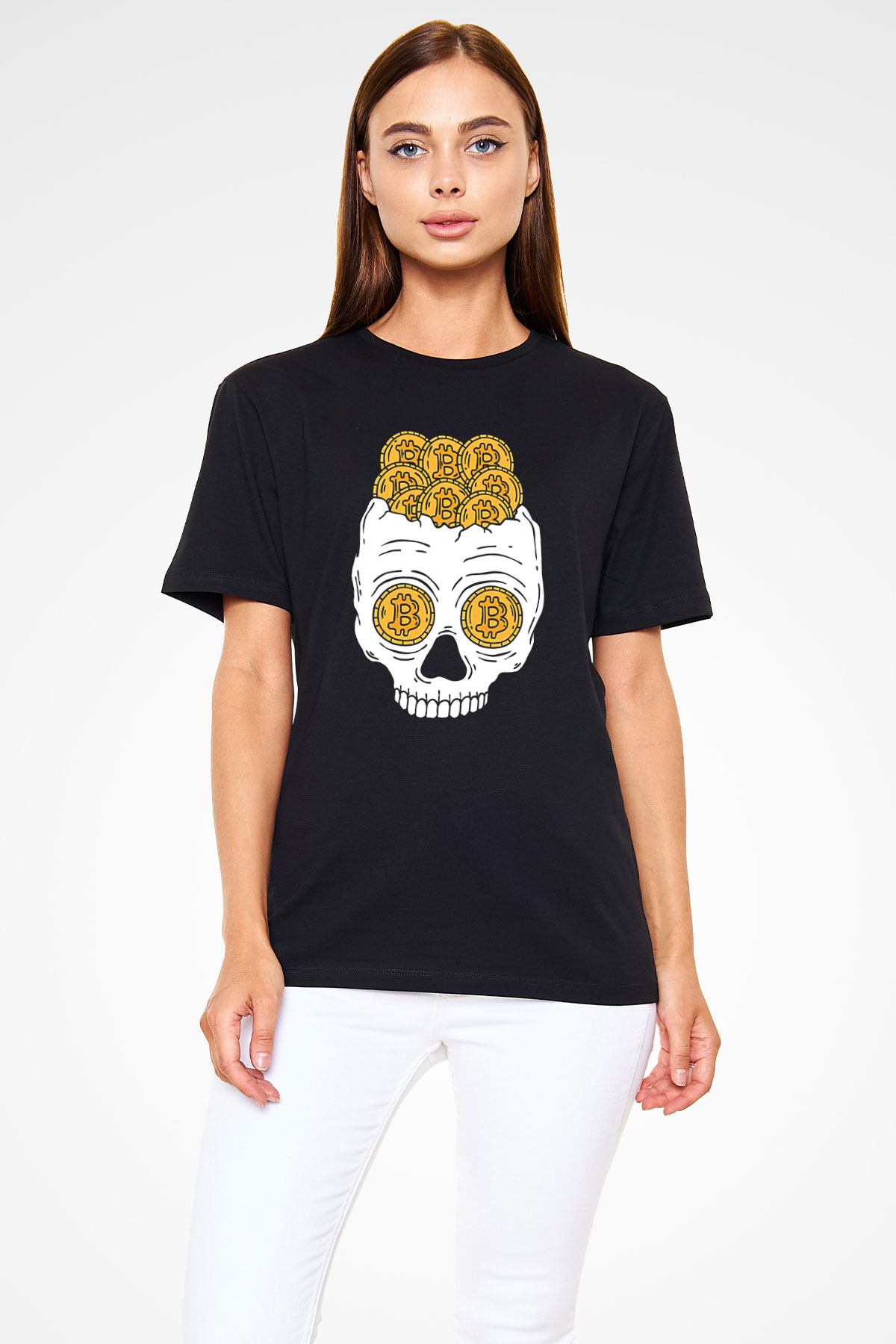 Bitcoin Baskılı Unisex Siyah Tişört - Tshirt