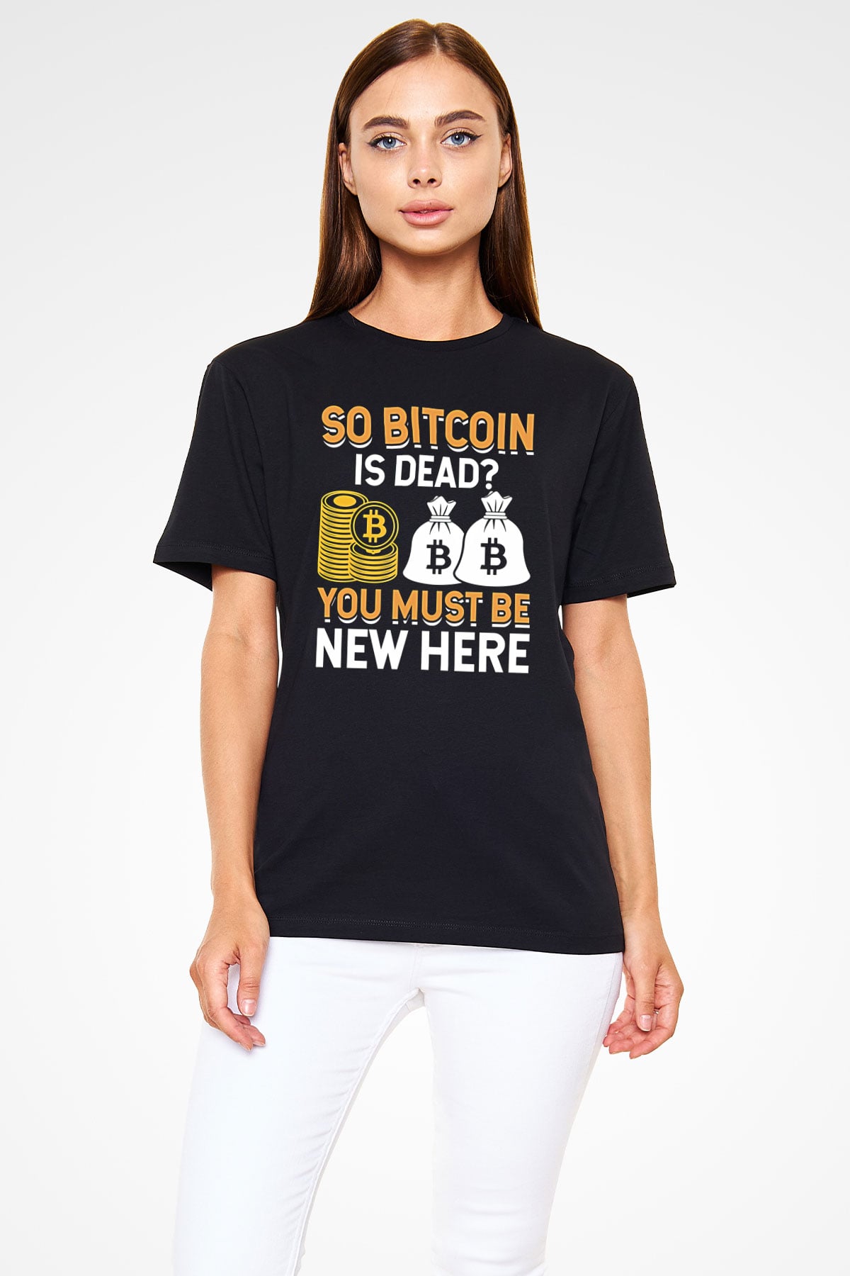Bitcoin Baskılı Unisex Siyah Tişört - Tshirt