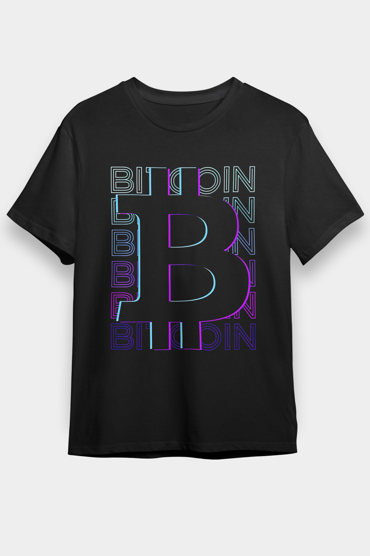Bitcoin Baskılı Unisex Siyah Tişört - Tshirt