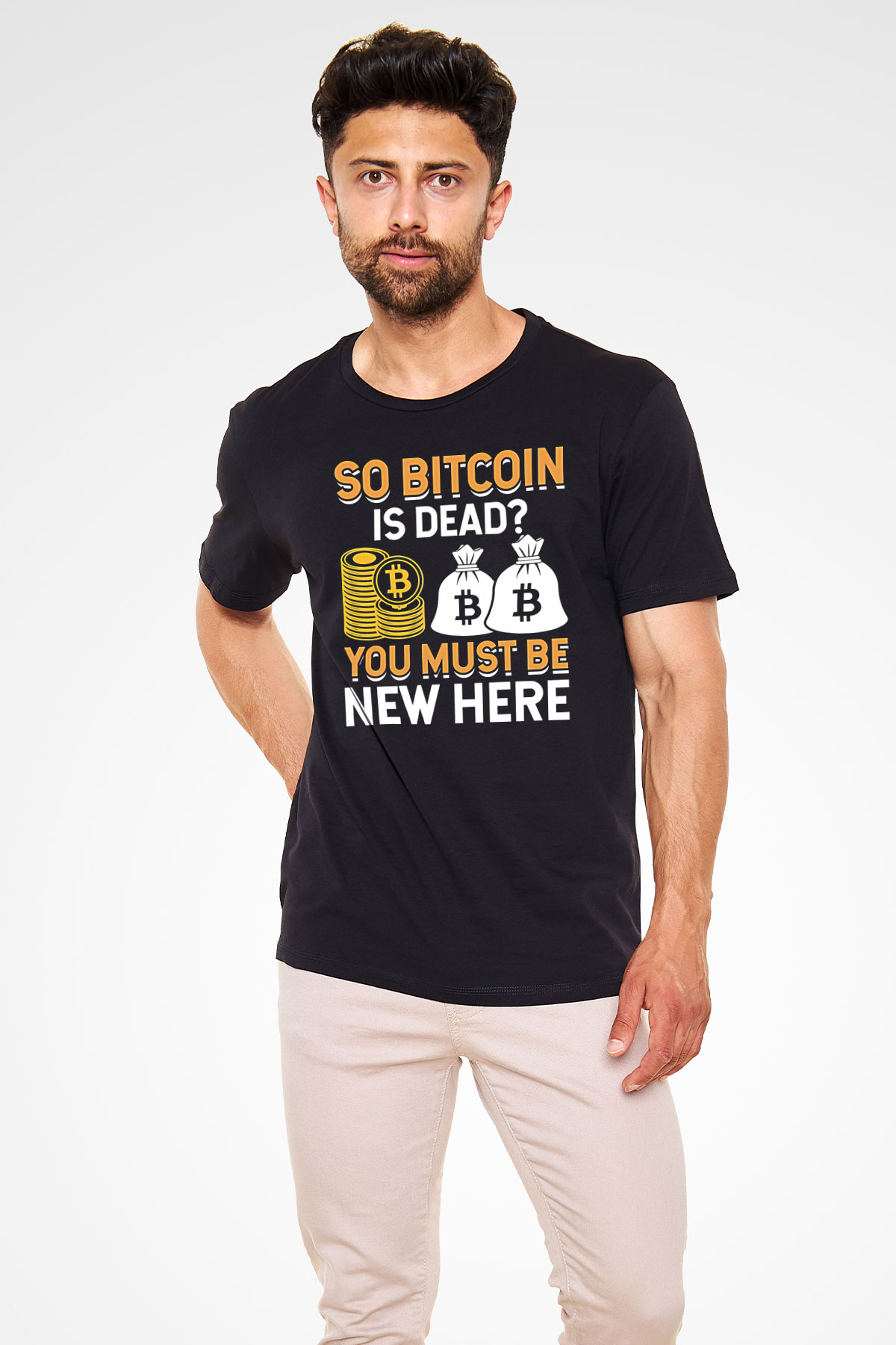 Bitcoin Baskılı Unisex Siyah Tişört - Tshirt