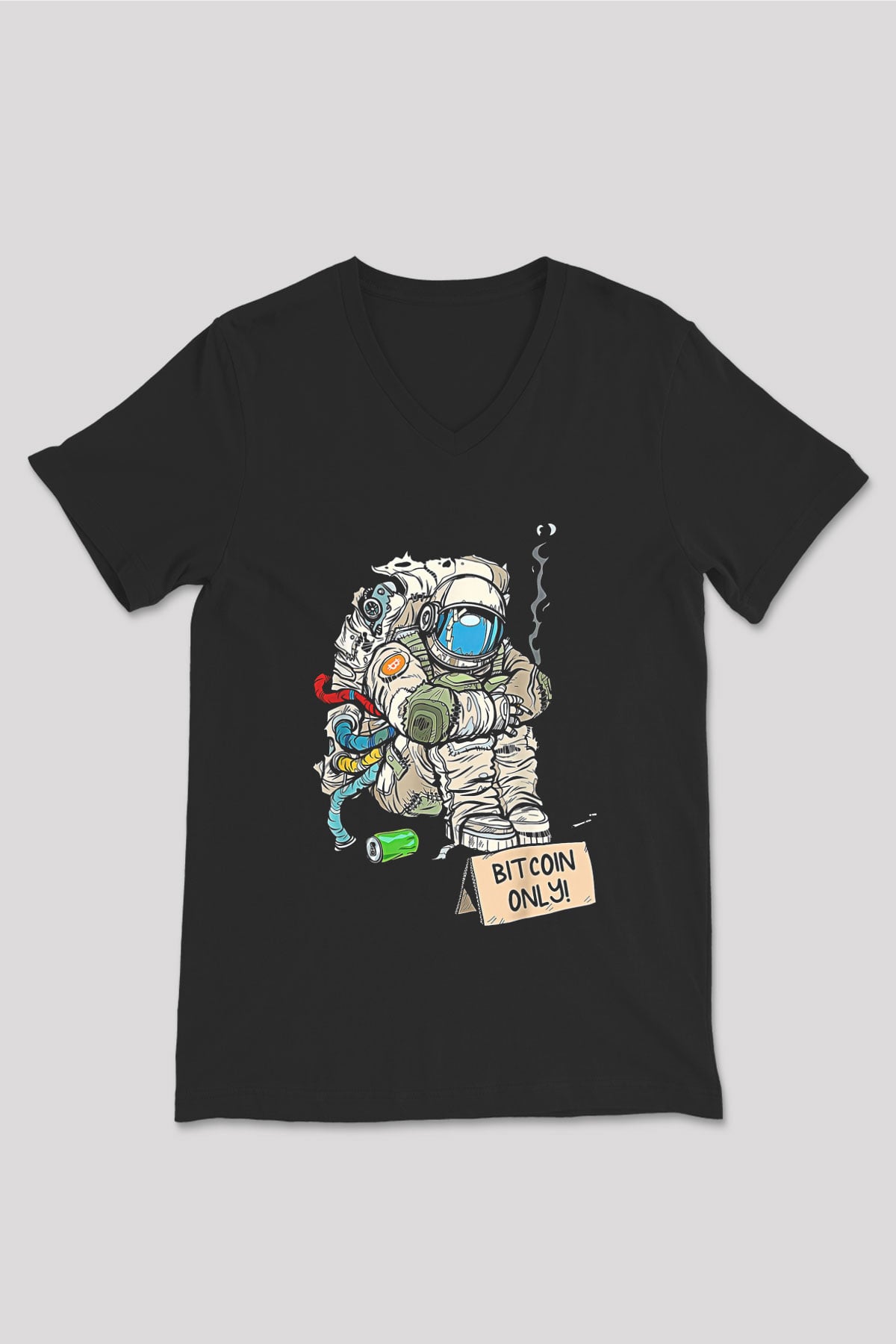 Bitcoin Baskılı Unisex Siyah V Yaka Tişört - Tshirt