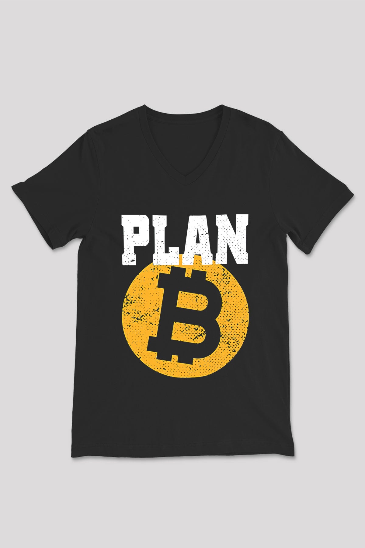 Bitcoin Baskılı Unisex Siyah V Yaka Tişört - Tshirt