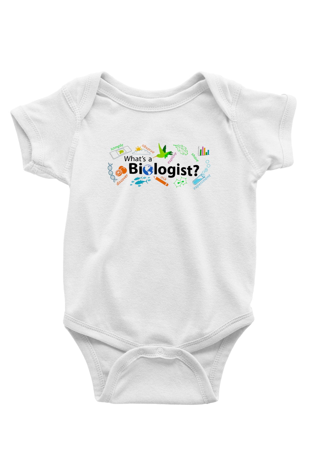 Biyolog Baskılı Beyaz Unisex Bebek Body - Zıbın
