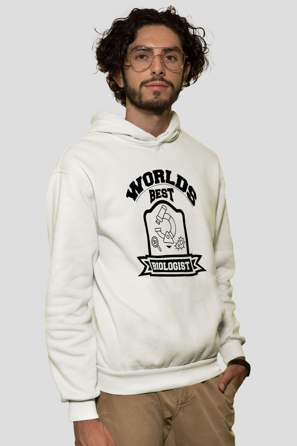 Biyolog Beyaz Unisex Kapüşonlu Sweatshirt
