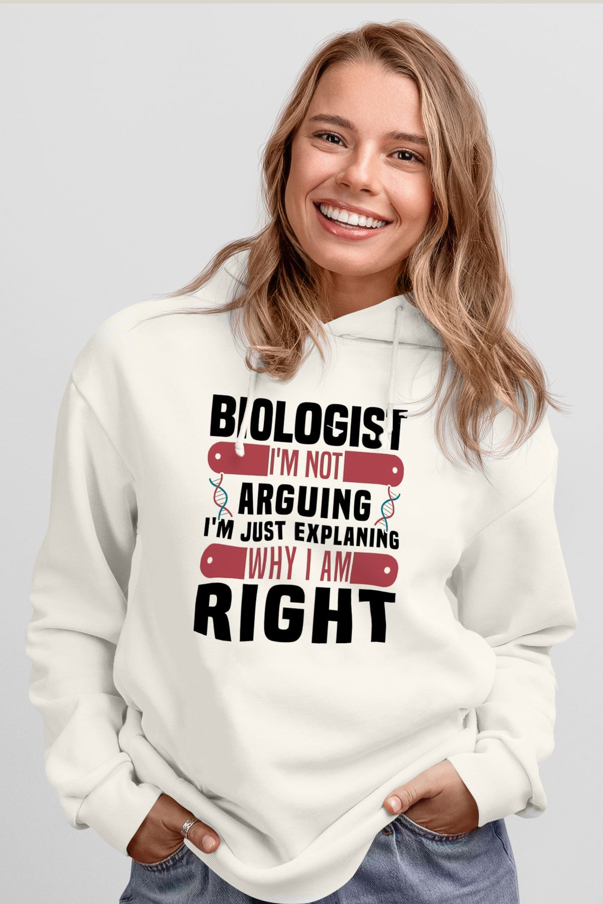 Biyolog Beyaz Unisex Kapüşonlu Sweatshirt