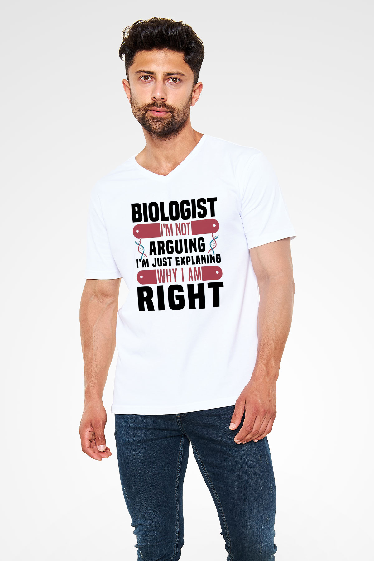 Biyolog Beyaz Unisex V Yaka Tişört