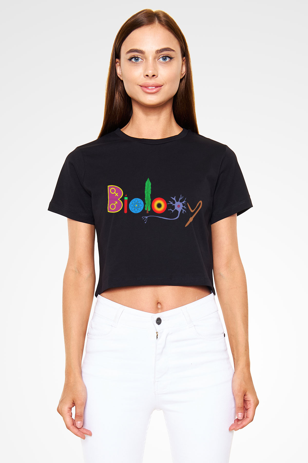 Biyolog Siyah Crop Top Tişört