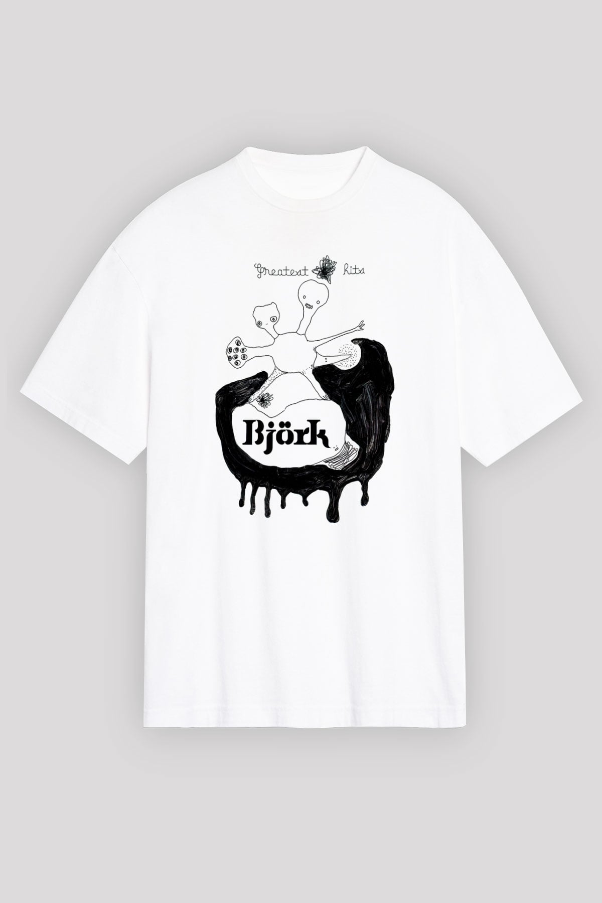 Björk Baskılı Beyaz Unisex Oversize Tişört - Tshirt