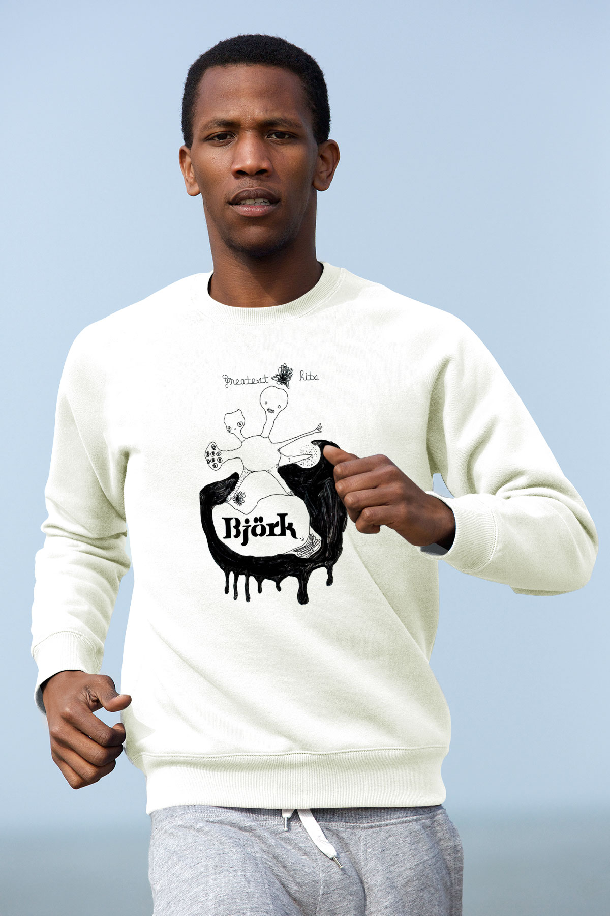 Björk Baskılı Beyaz Unisex Sweatshirt