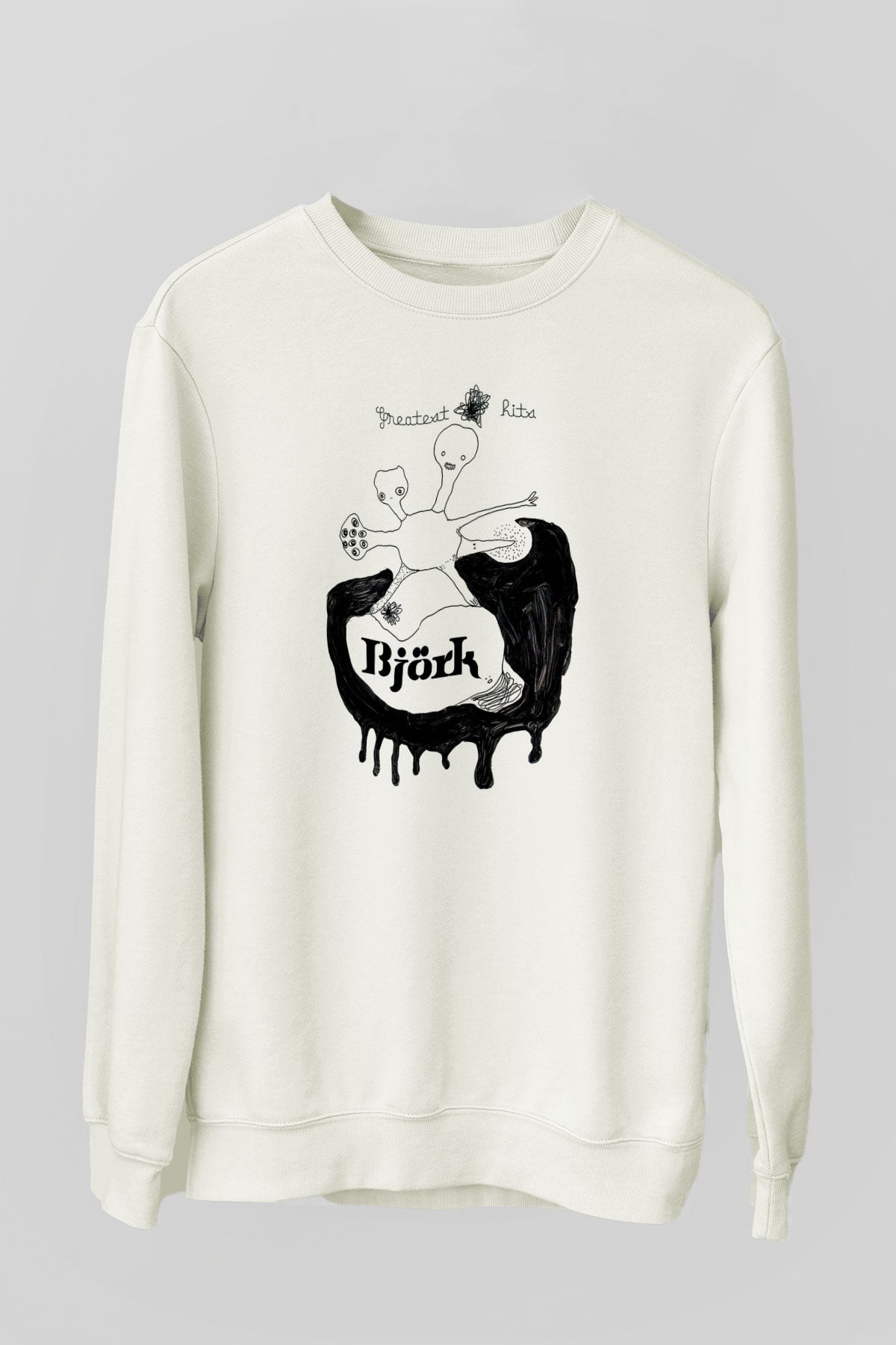 Björk Baskılı Beyaz Unisex Sweatshirt