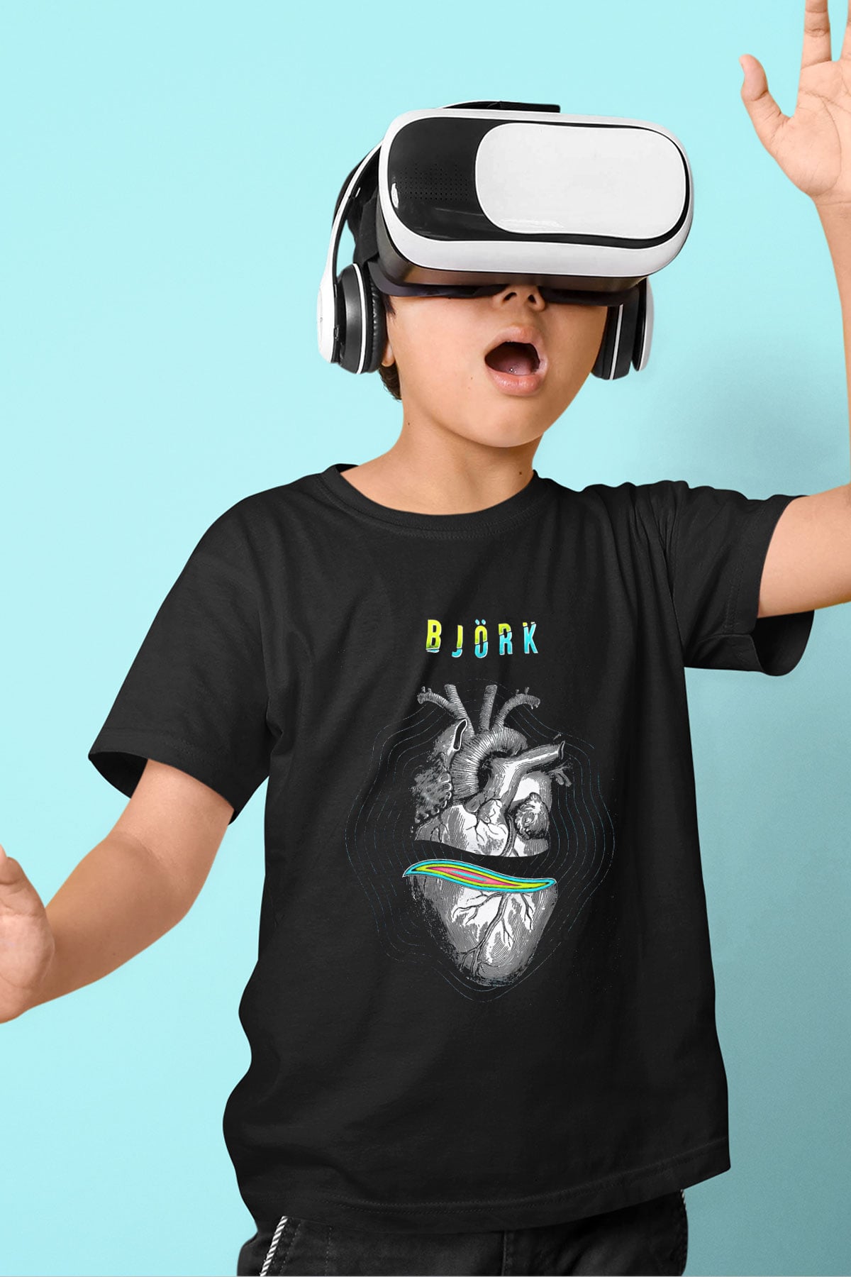 Björk Baskılı Unisex Siyah Çocuk Tişört - Tshirt