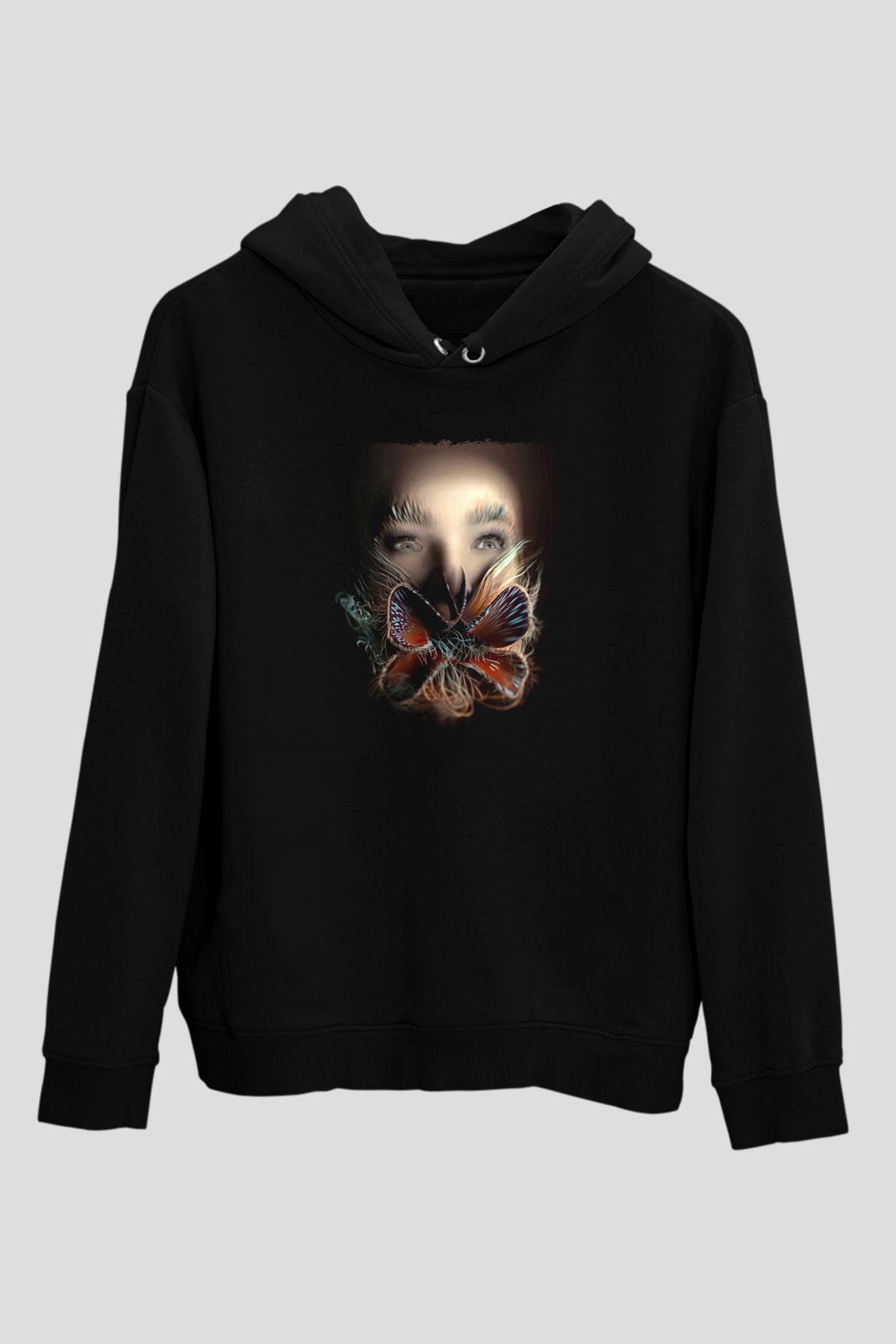 Björk Baskılı Unisex Siyah Hoodie
