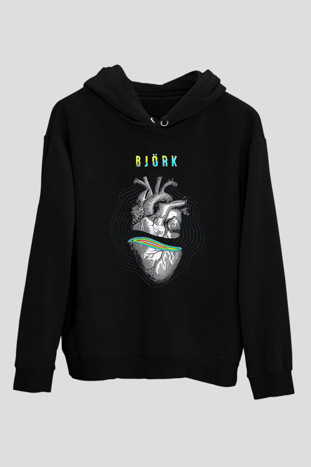 Björk Baskılı Unisex Siyah Hoodie