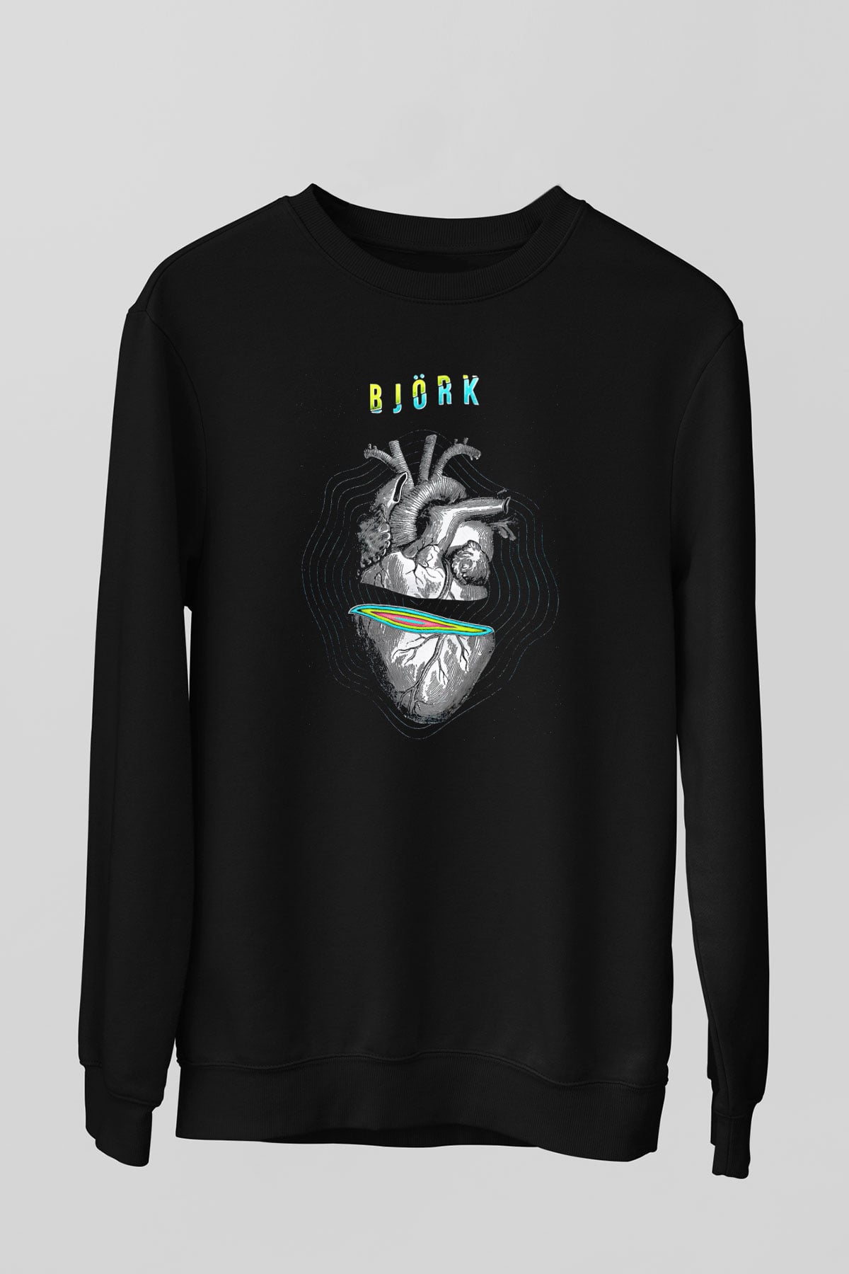 Björk Baskılı Unisex Siyah Sweatshirt