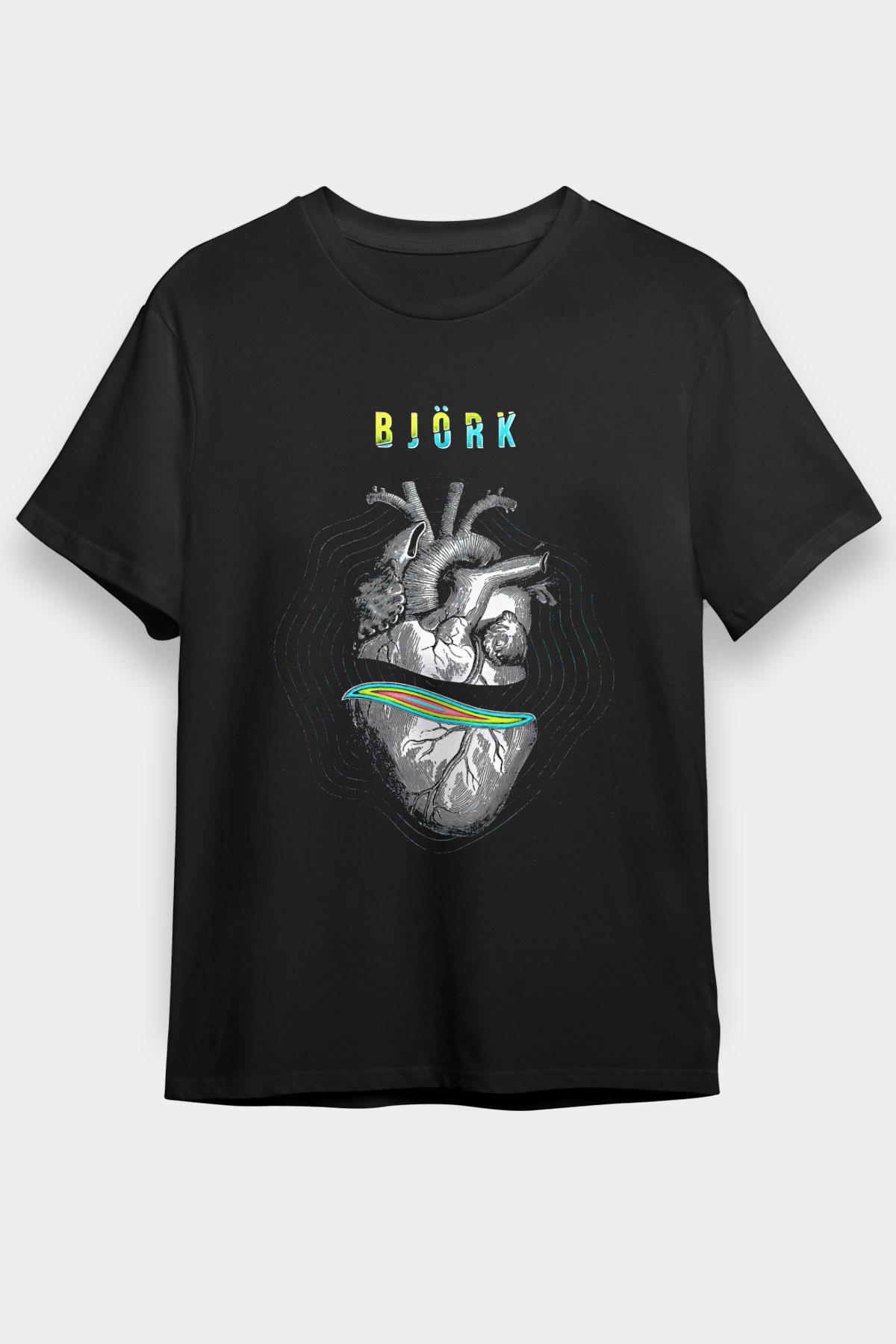 Björk Baskılı Unisex Siyah Tişört - Tshirt