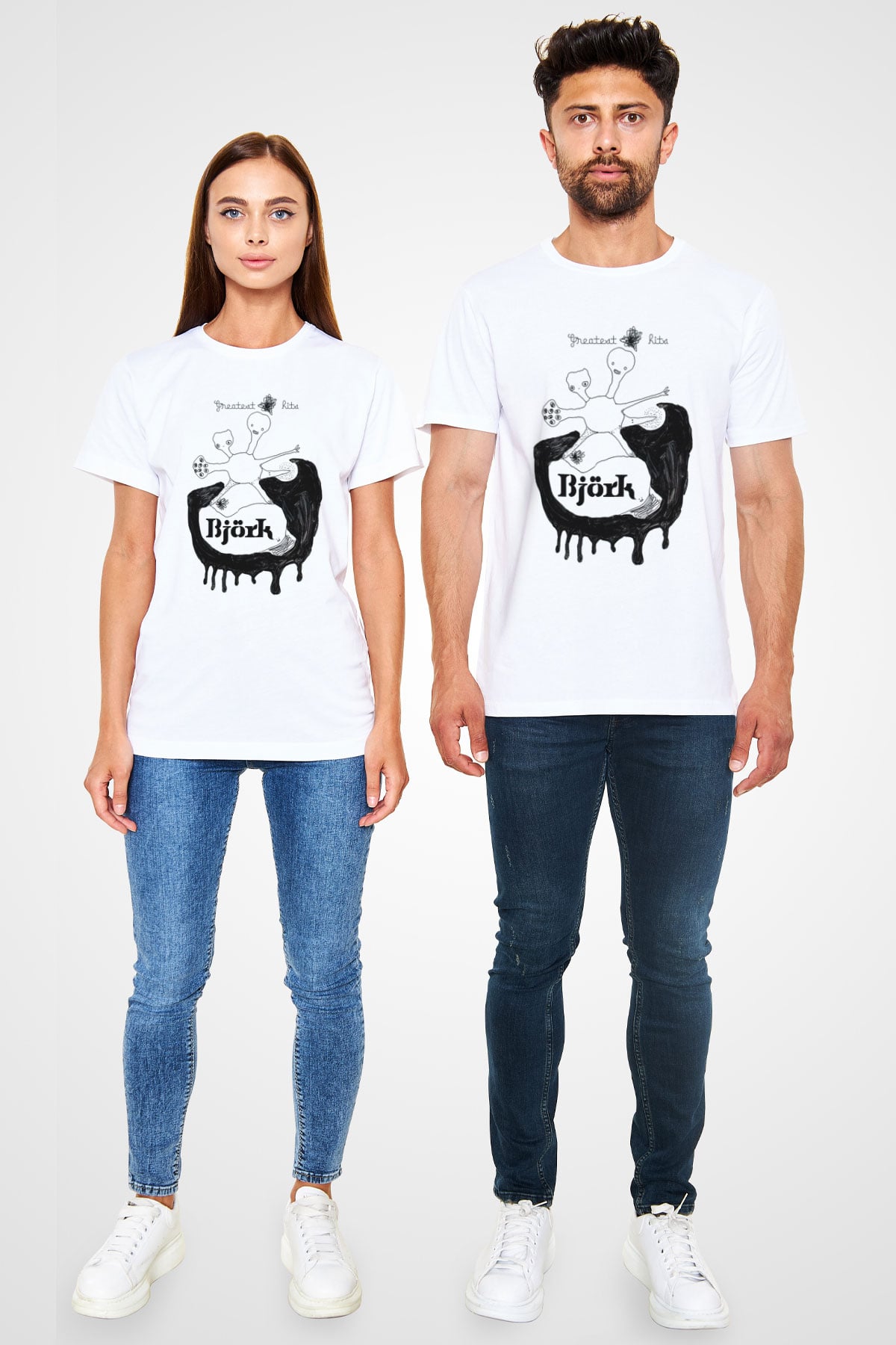 Björk Unisex Baskılı Beyaz Tişört - Tshirt