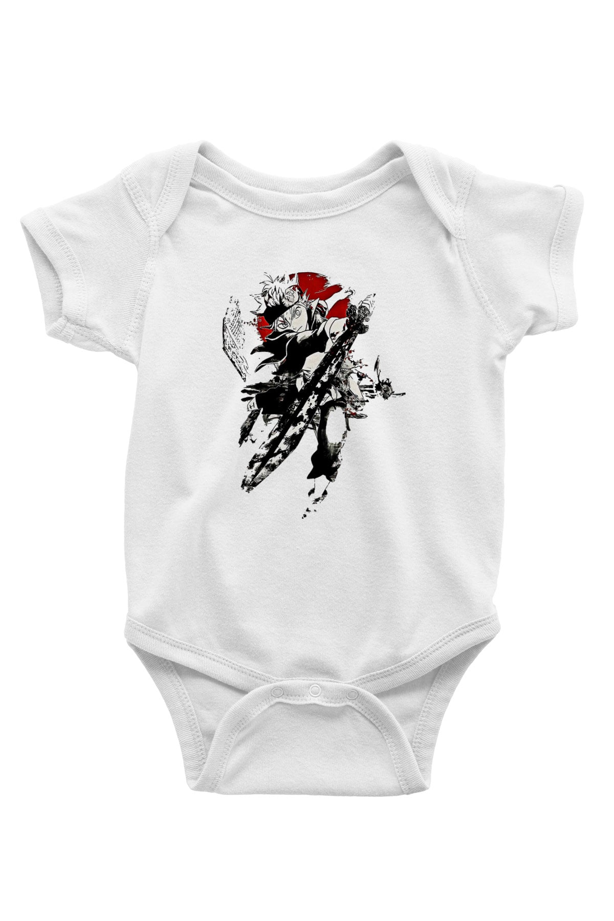 Black Clover Baskılı Beyaz Unisex Bebek Body - Zıbın