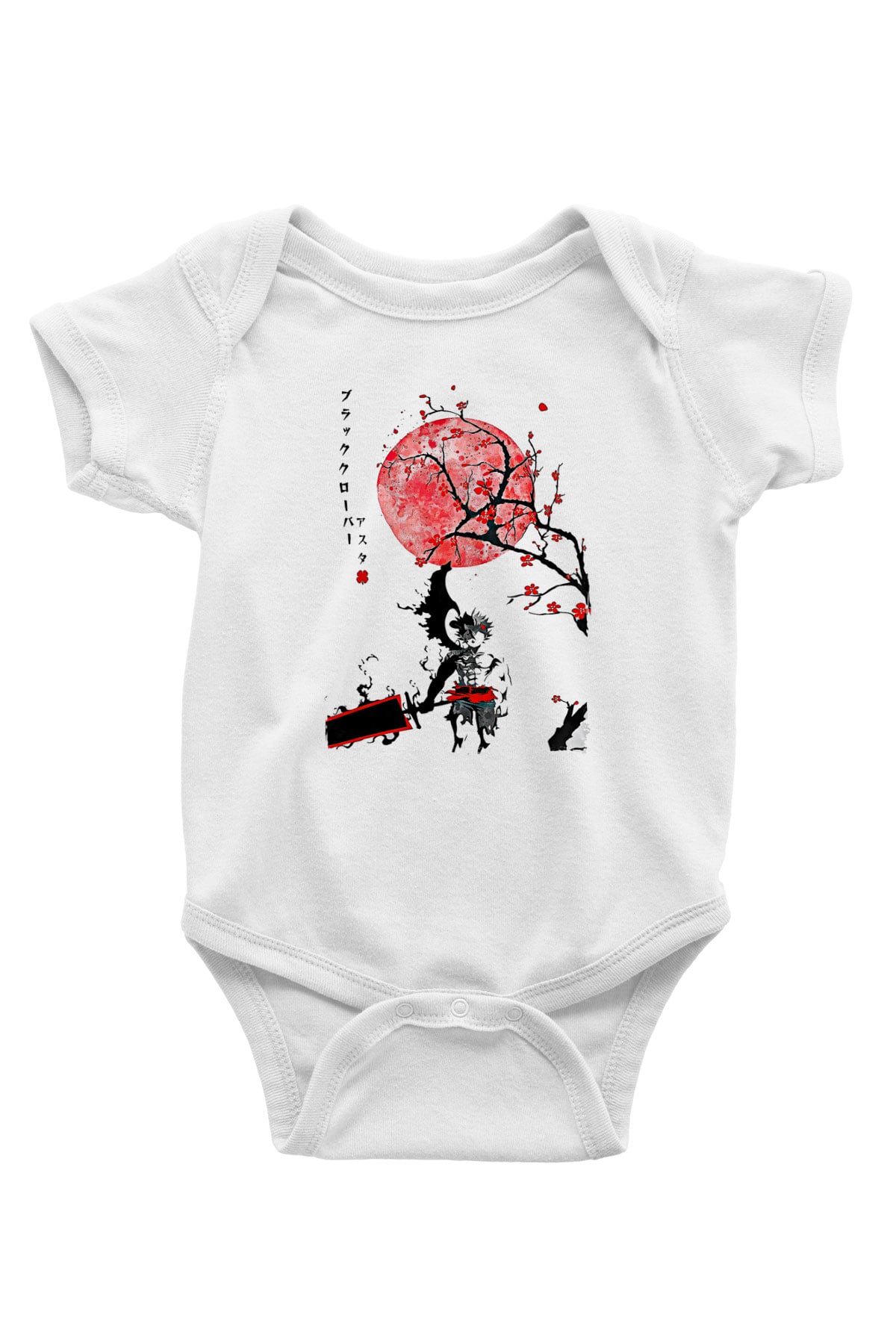 Black Clover Baskılı Beyaz Unisex Bebek Body - Zıbın