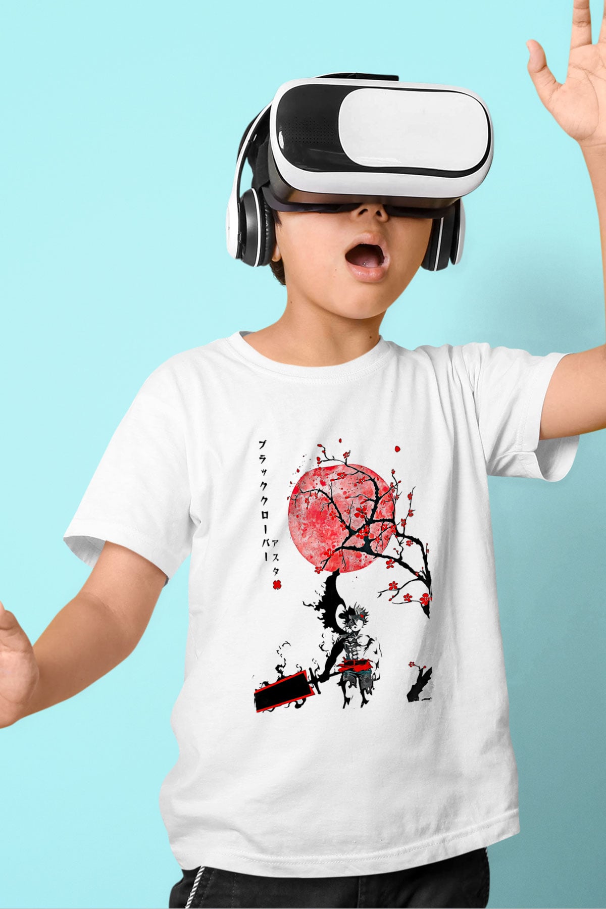 Black Clover Baskılı Beyaz Unisex Beyaz Çocuk Tişört - Tshirt