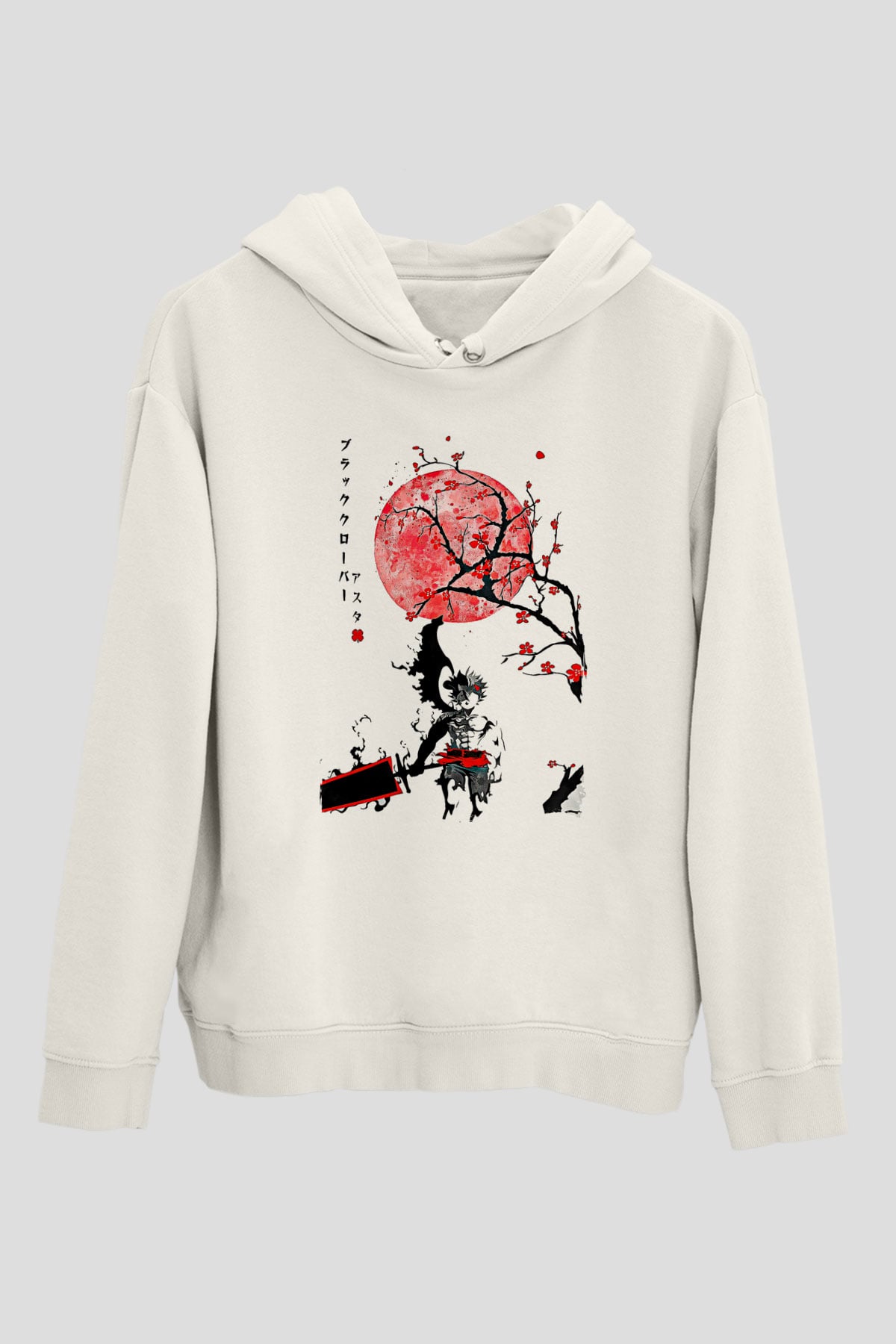 Black Clover Baskılı Beyaz Unisex Hoodie