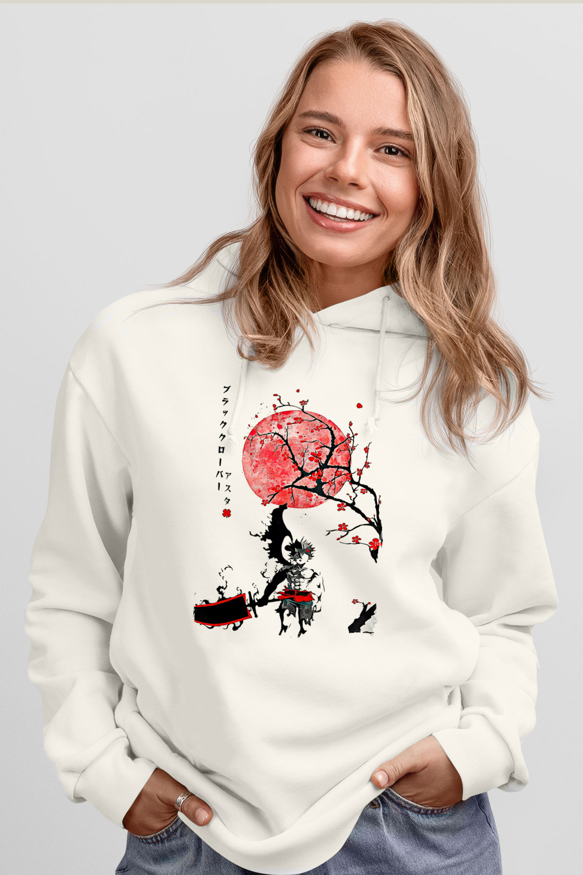 Black Clover Baskılı Beyaz Unisex Hoodie