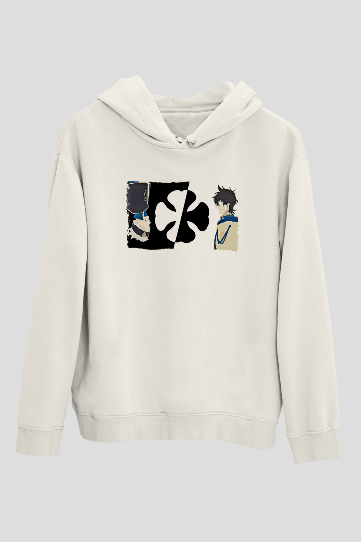 Black Clover Baskılı Beyaz Unisex Hoodie
