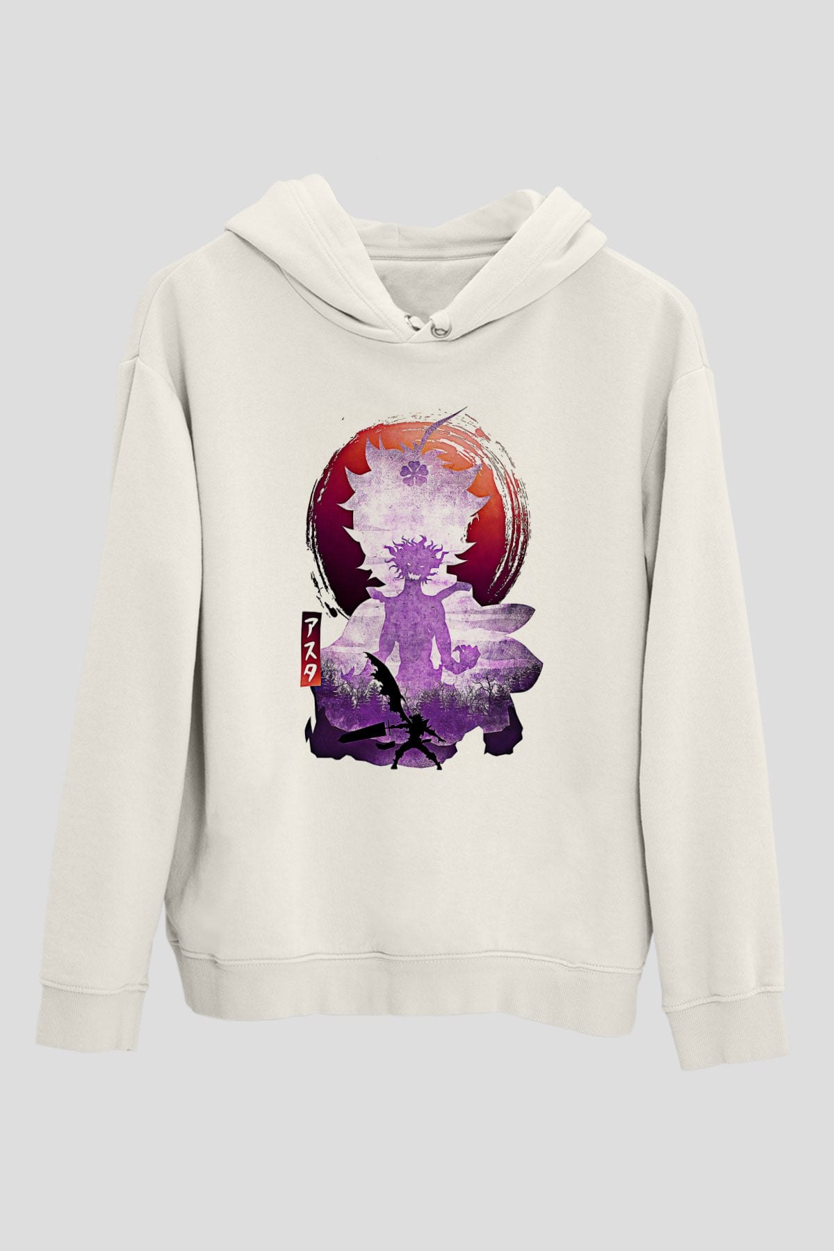 Black Clover Baskılı Beyaz Unisex Hoodie