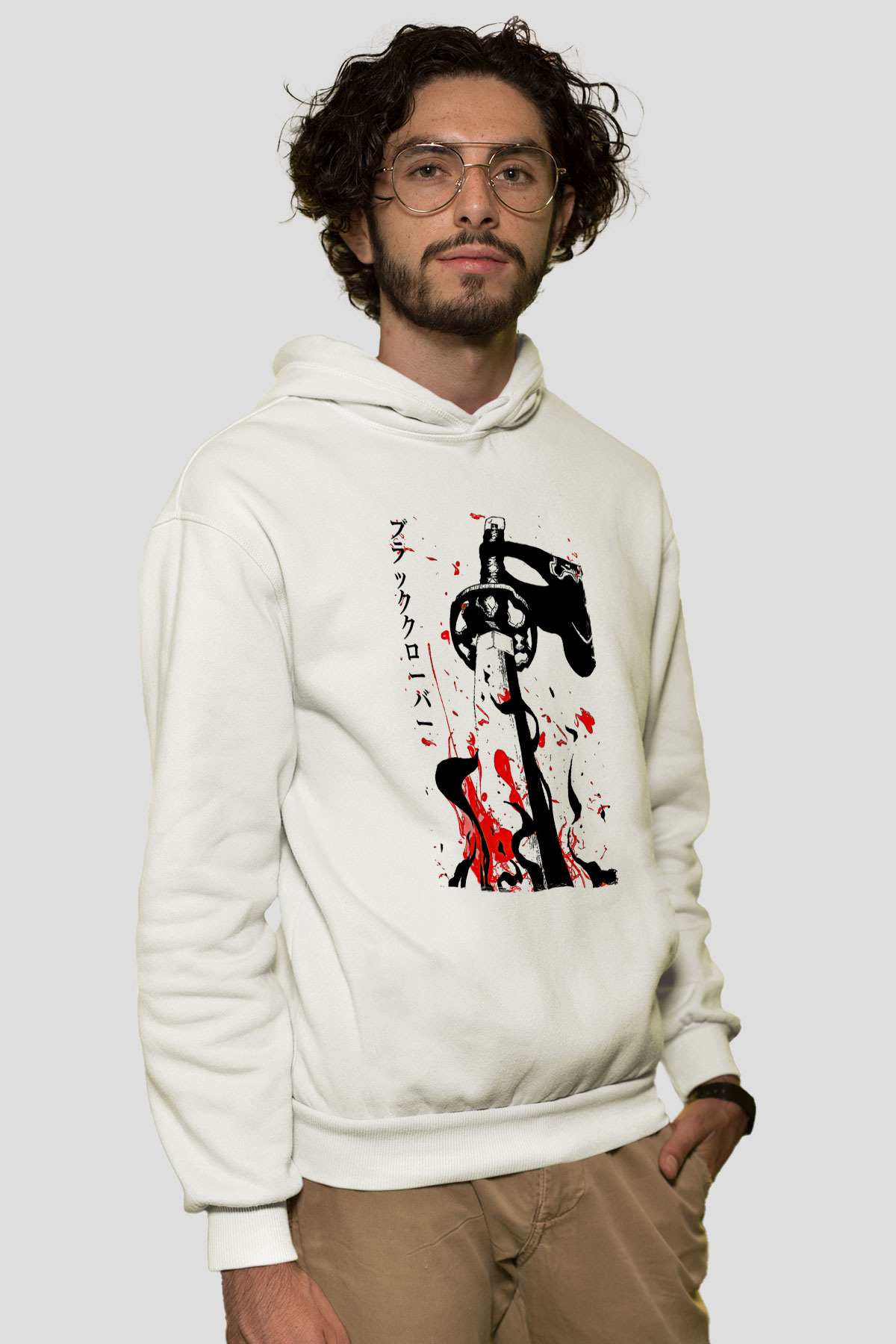 Black Clover Baskılı Beyaz Unisex Hoodie