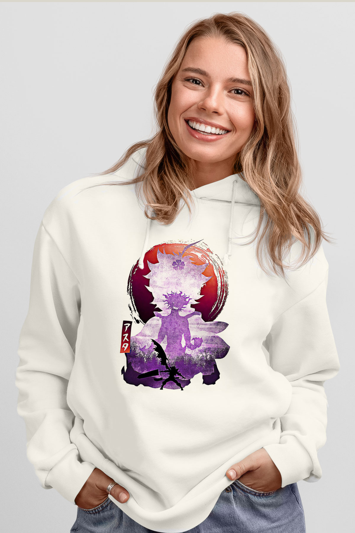 Black Clover Baskılı Beyaz Unisex Hoodie