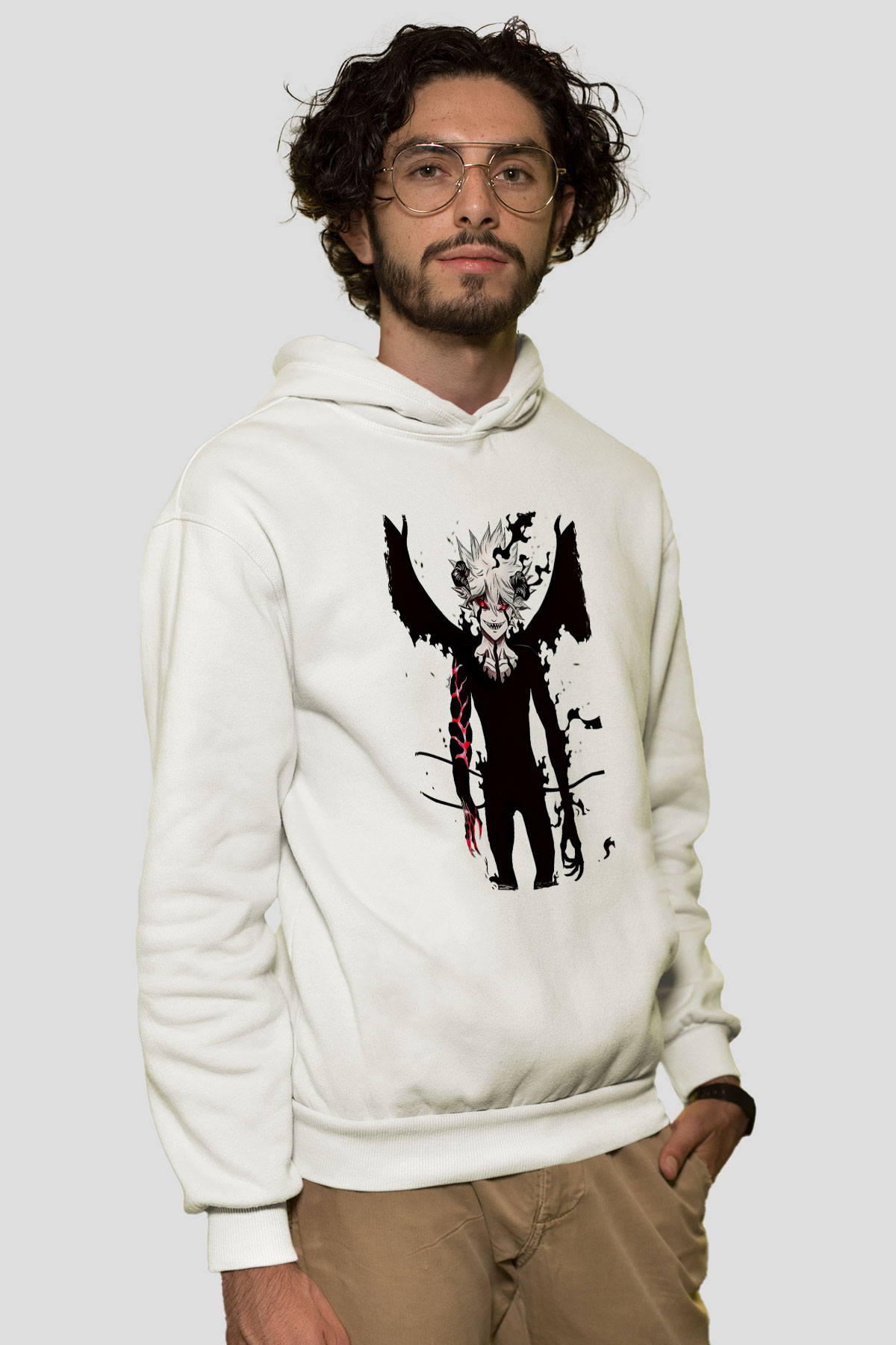 Black Clover Baskılı Beyaz Unisex Hoodie