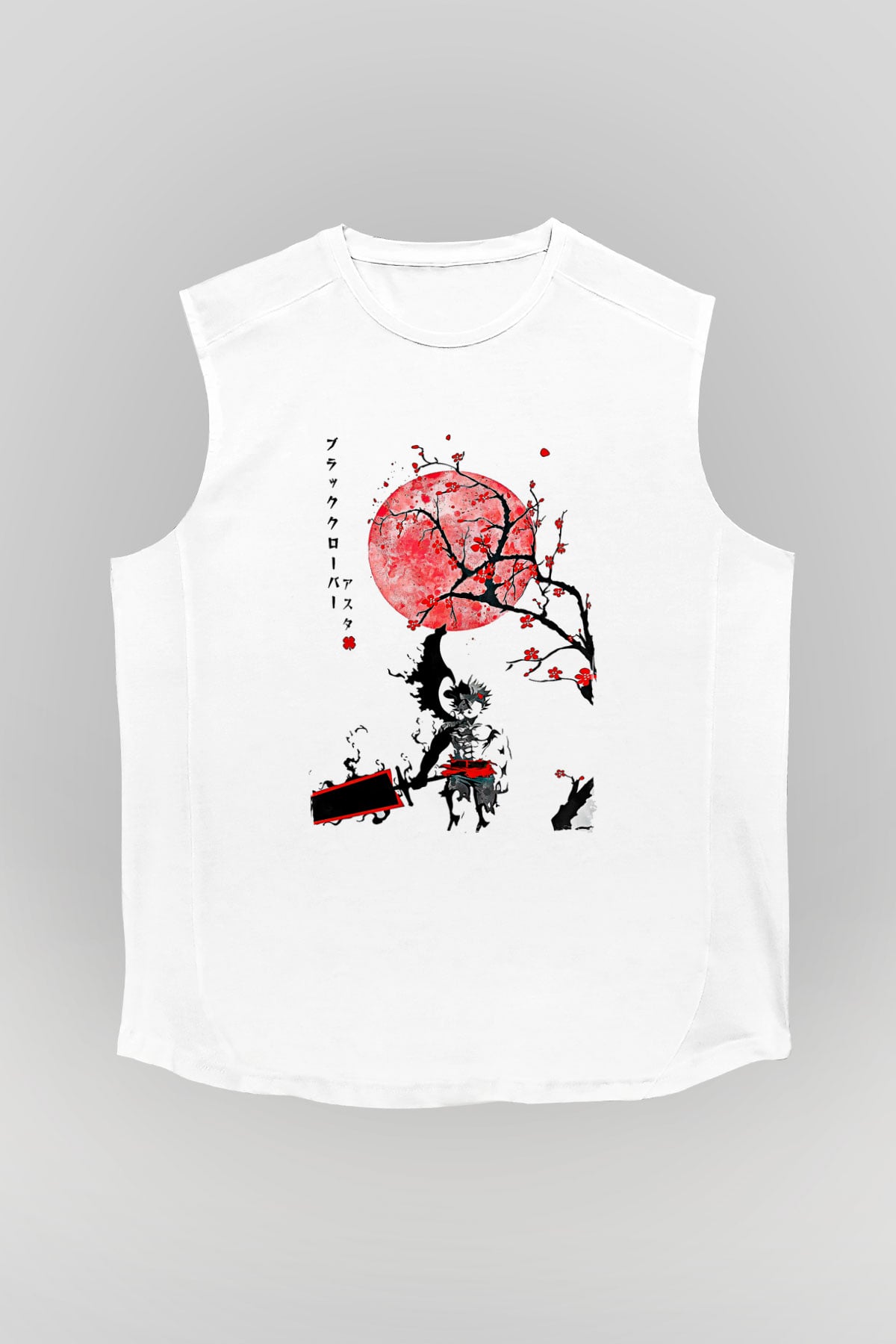 Black Clover Baskılı Beyaz Unisex Kolsuz Tişört - Tshirt