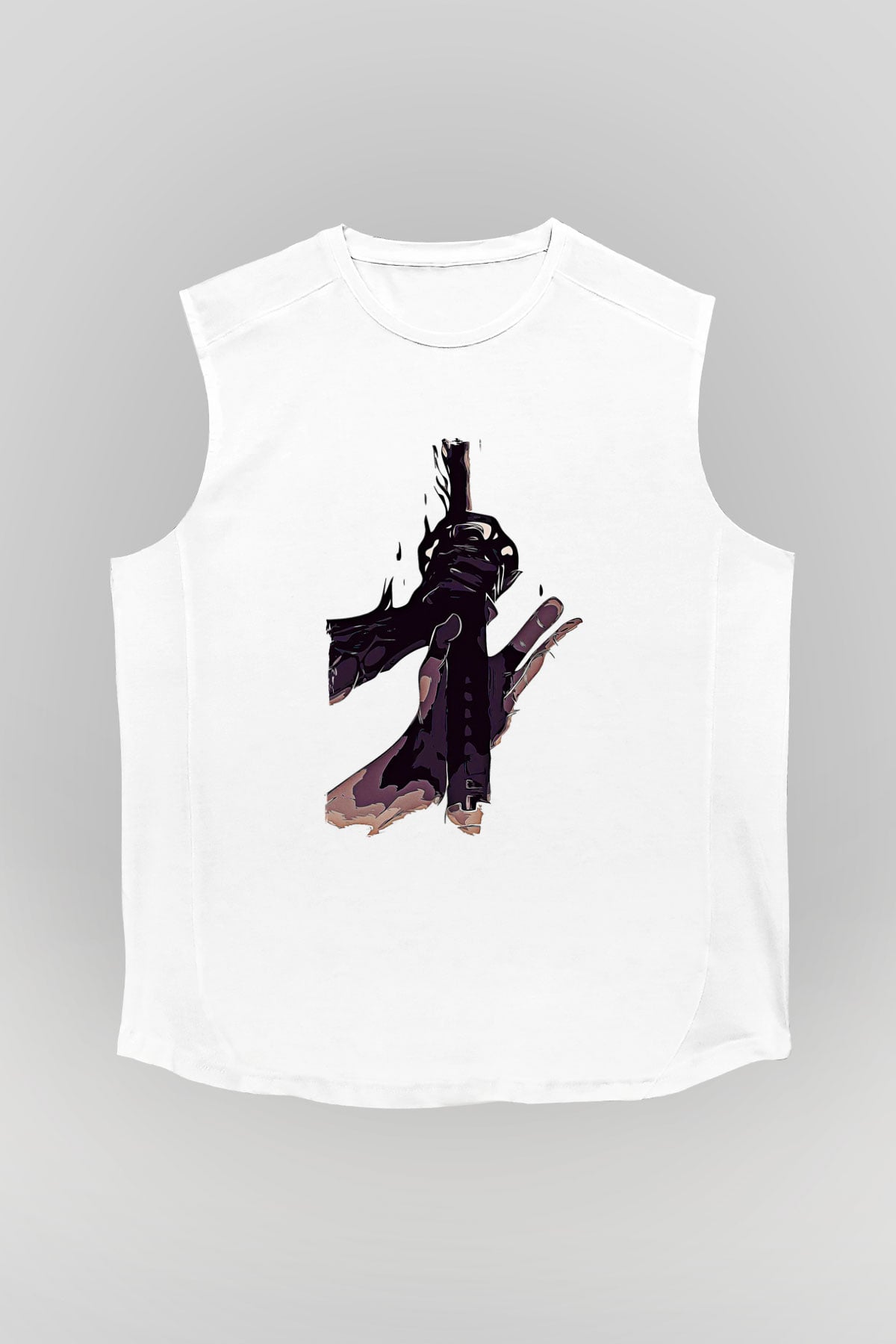 Black Clover Baskılı Beyaz Unisex Kolsuz Tişört - Tshirt