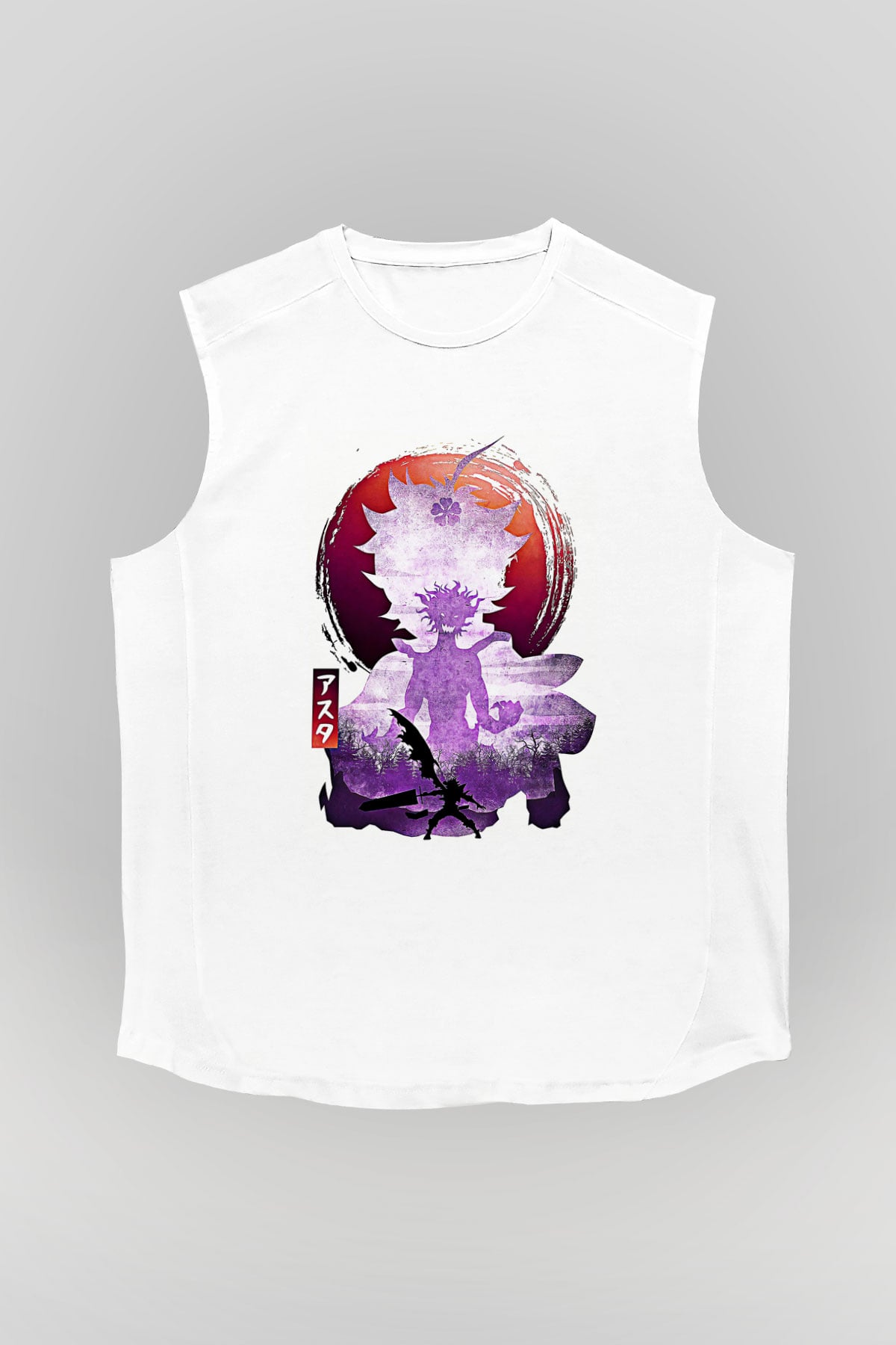 Black Clover Baskılı Beyaz Unisex Kolsuz Tişört - Tshirt