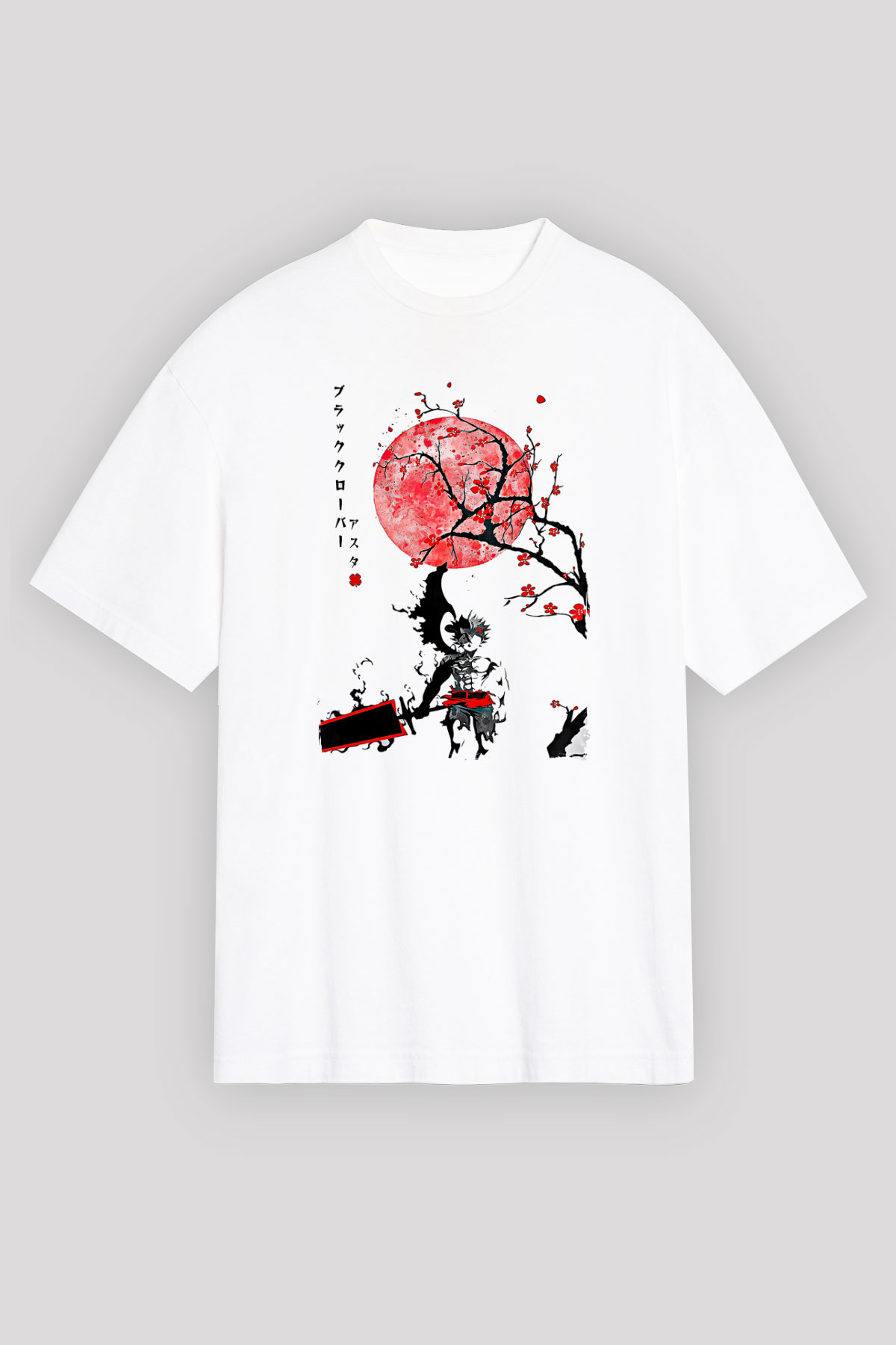 Black Clover Baskılı Beyaz Unisex Oversize Tişört - Tshirt