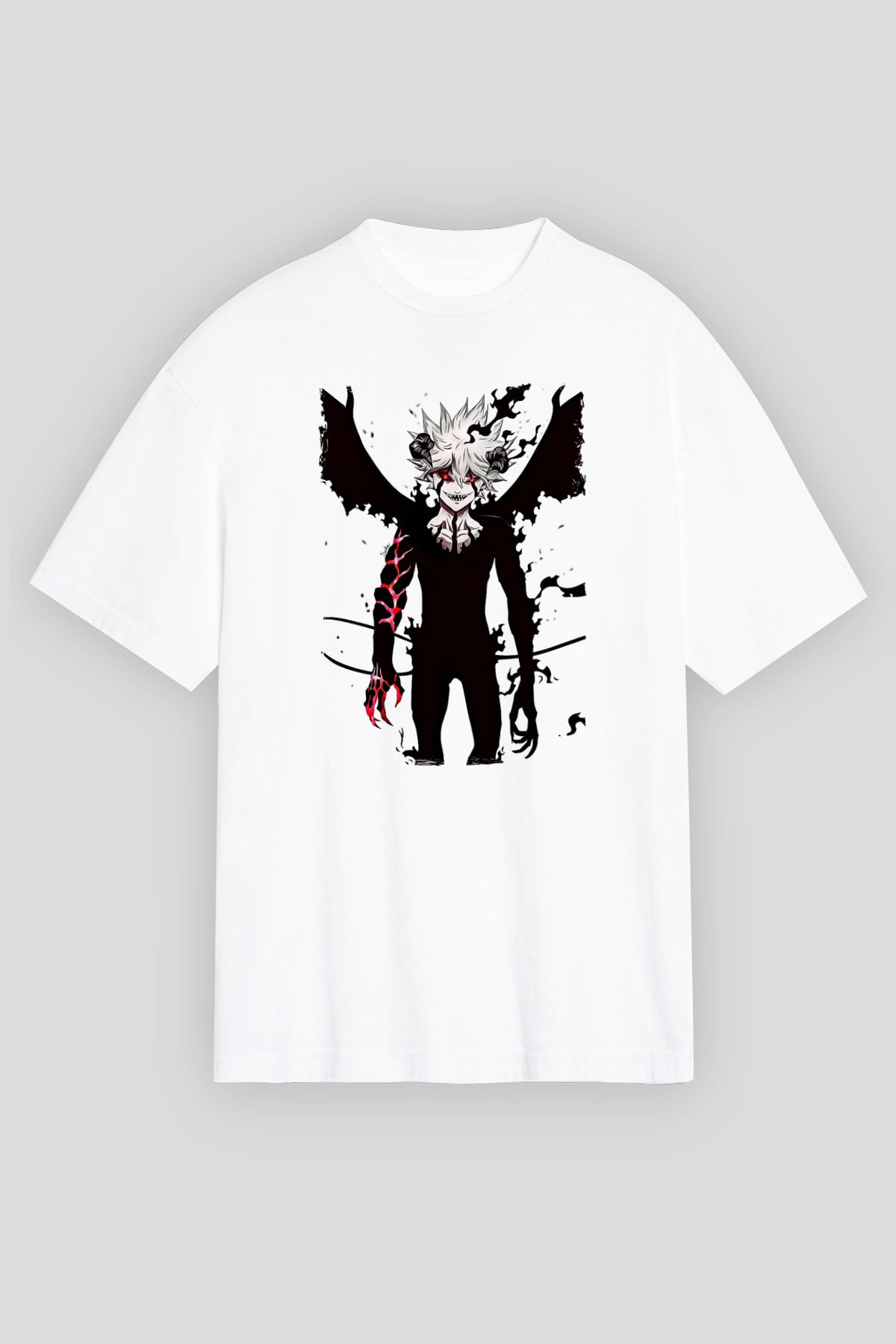 Black Clover Baskılı Beyaz Unisex Oversize Tişört - Tshirt