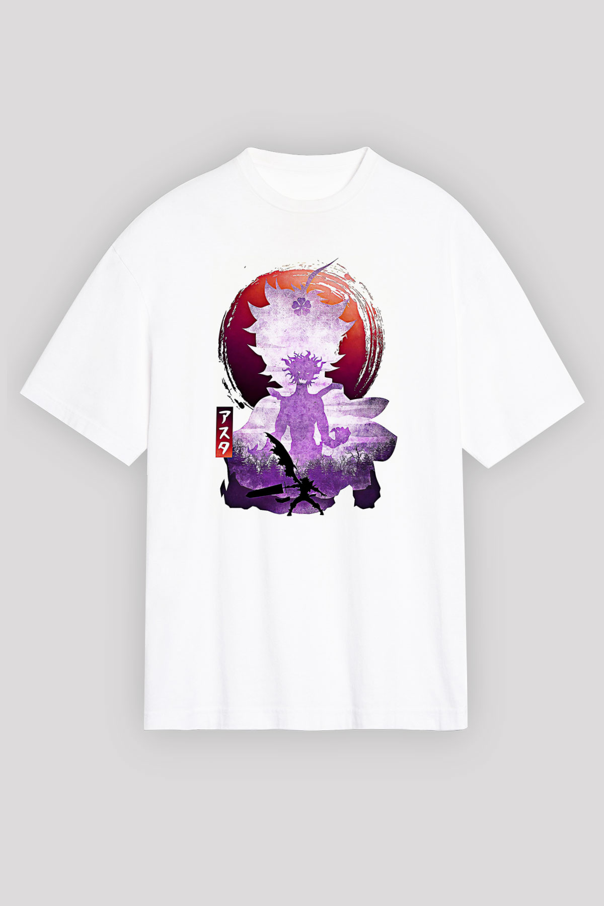 Black Clover Baskılı Beyaz Unisex Oversize Tişört - Tshirt