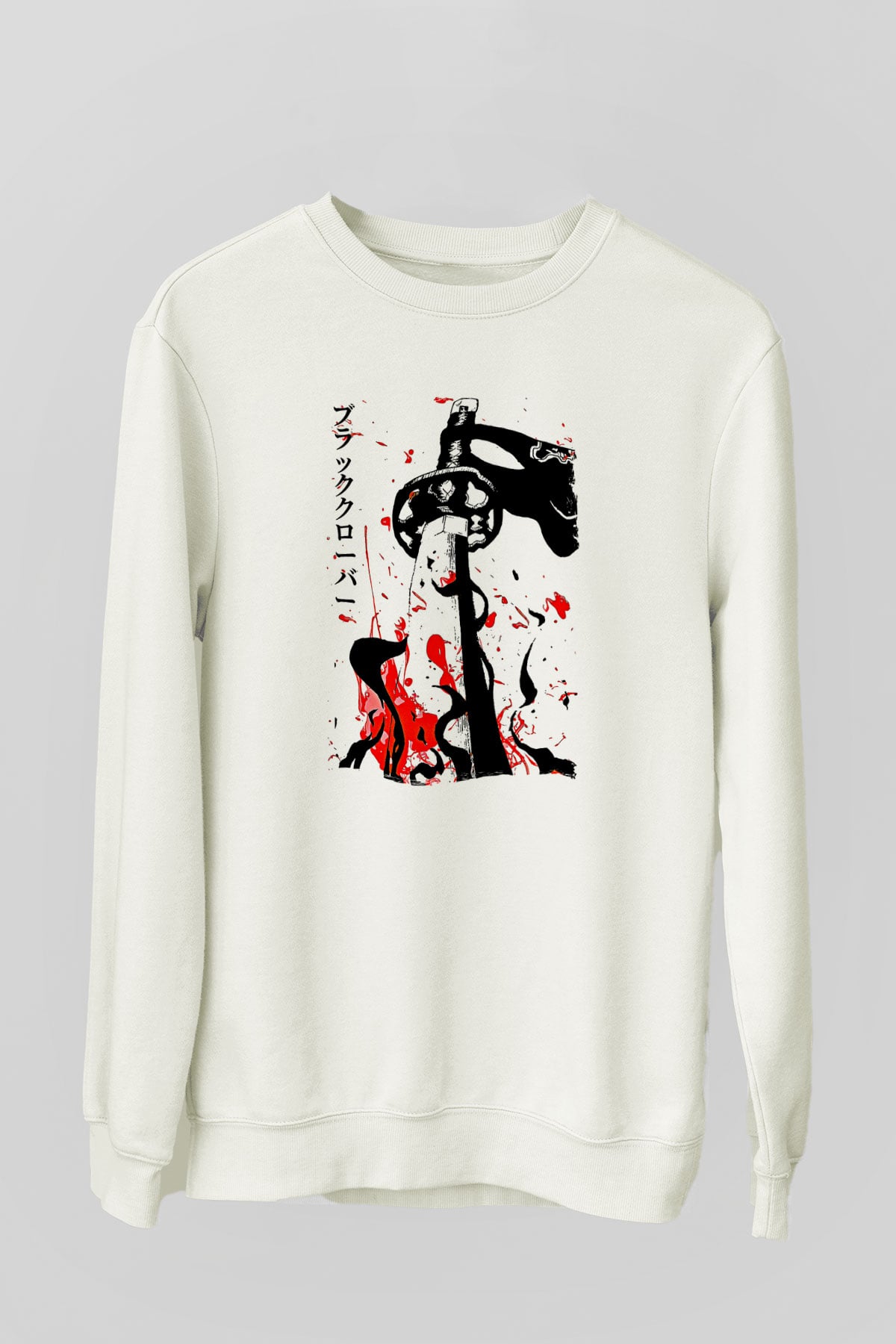Black Clover Baskılı Beyaz Unisex Sweatshirt