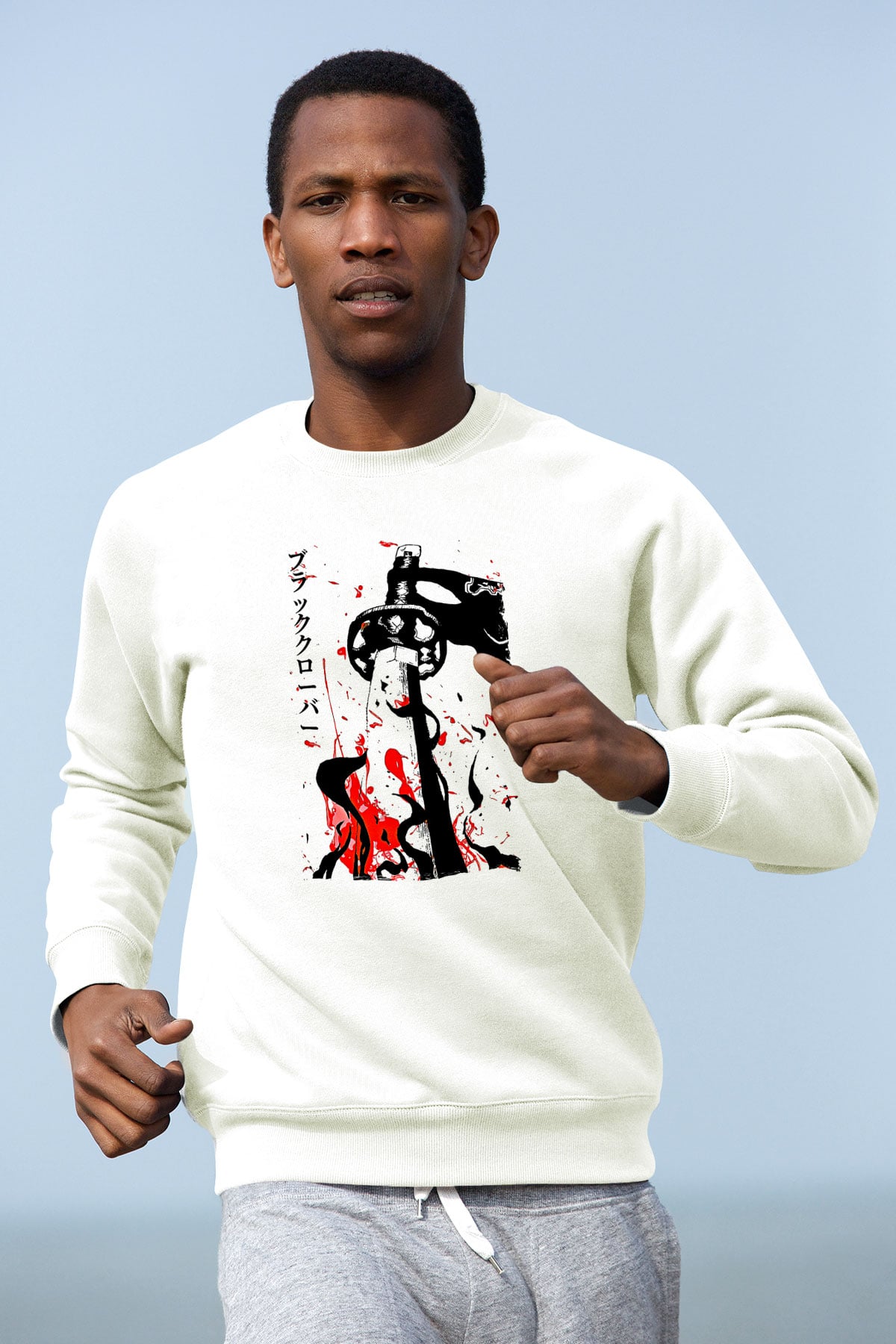 Black Clover Baskılı Beyaz Unisex Sweatshirt