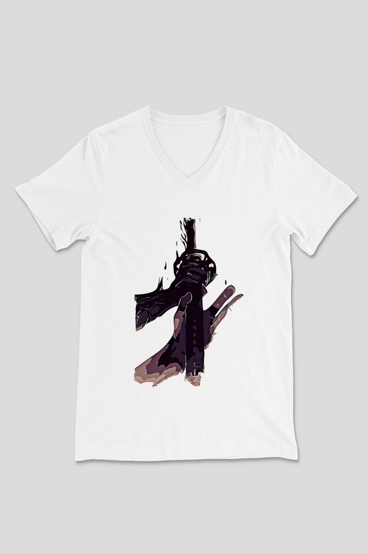 Black Clover Baskılı Beyaz Unisex V Yaka Tişört - Tshirt