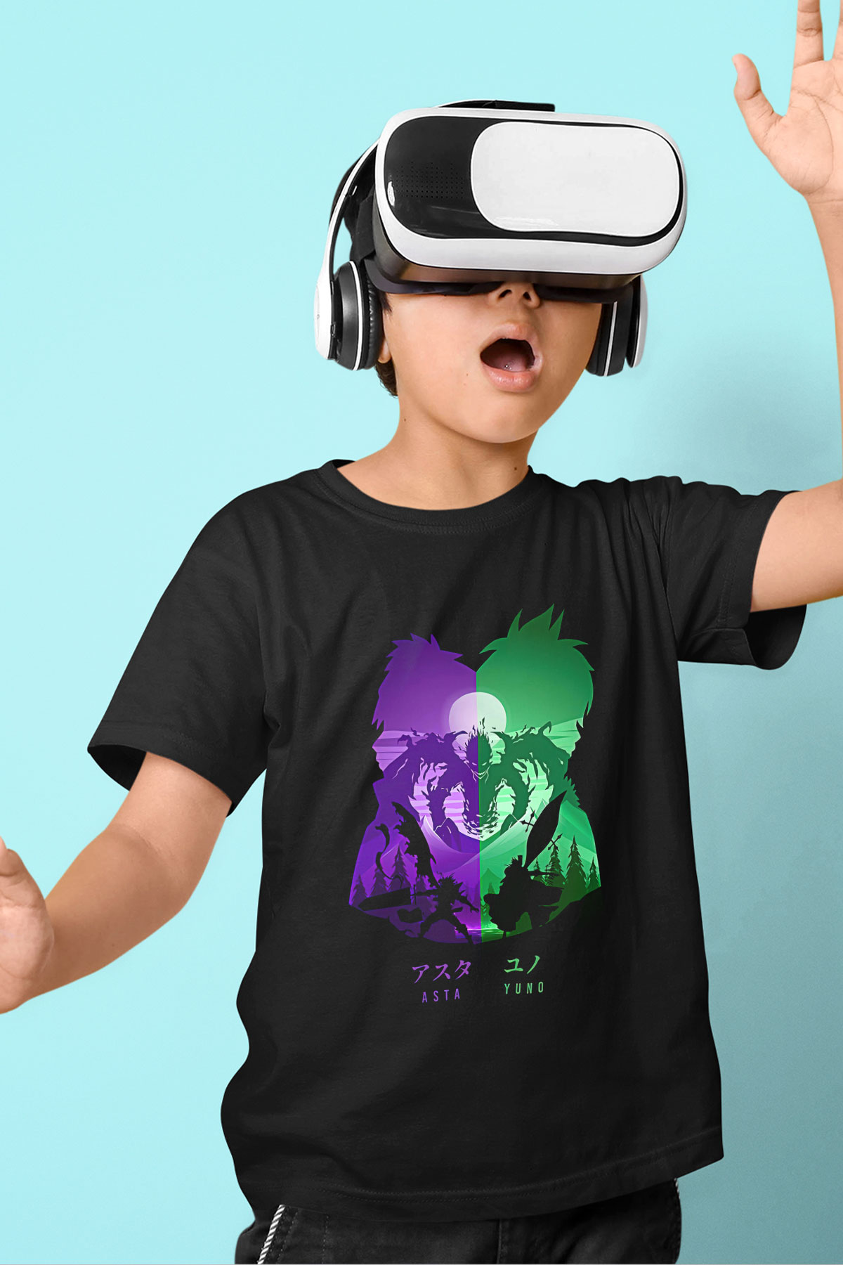 Black Clover Baskılı Unisex Siyah Çocuk Tişört - Tshirt