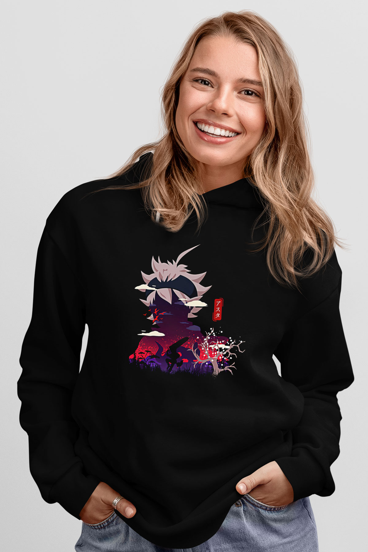 Black Clover Baskılı Unisex Siyah Hoodie