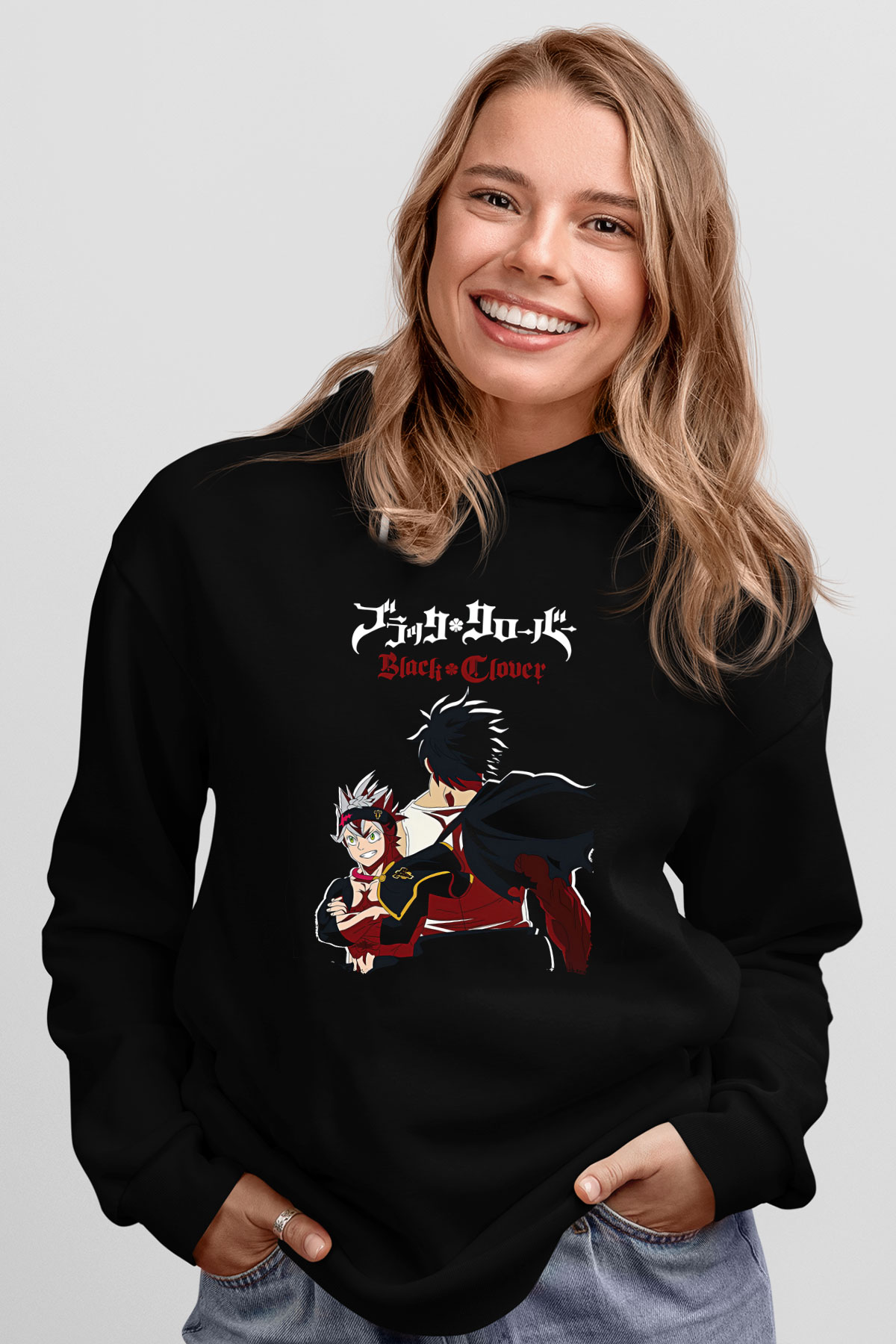 Black Clover Baskılı Unisex Siyah Hoodie