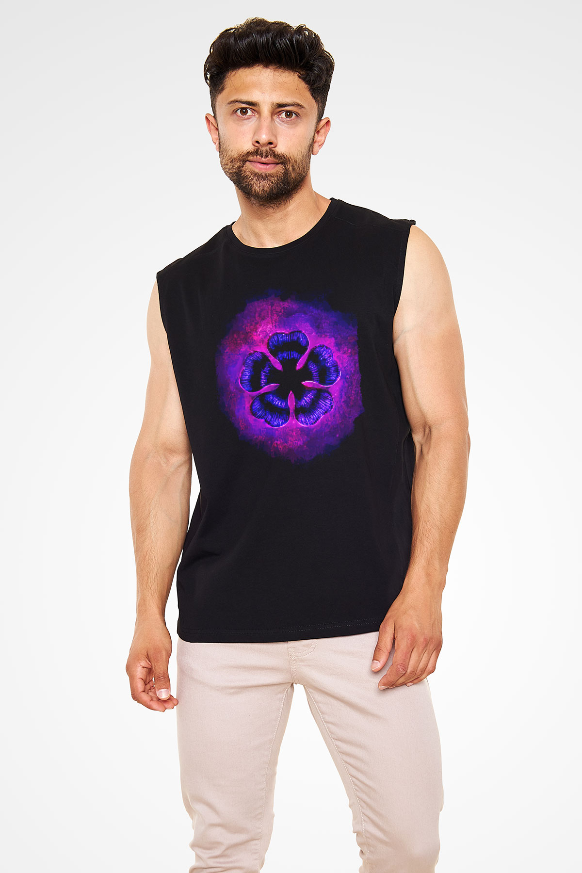 Black Clover Baskılı Unisex Siyah Kolsuz Tişört - Tshirt