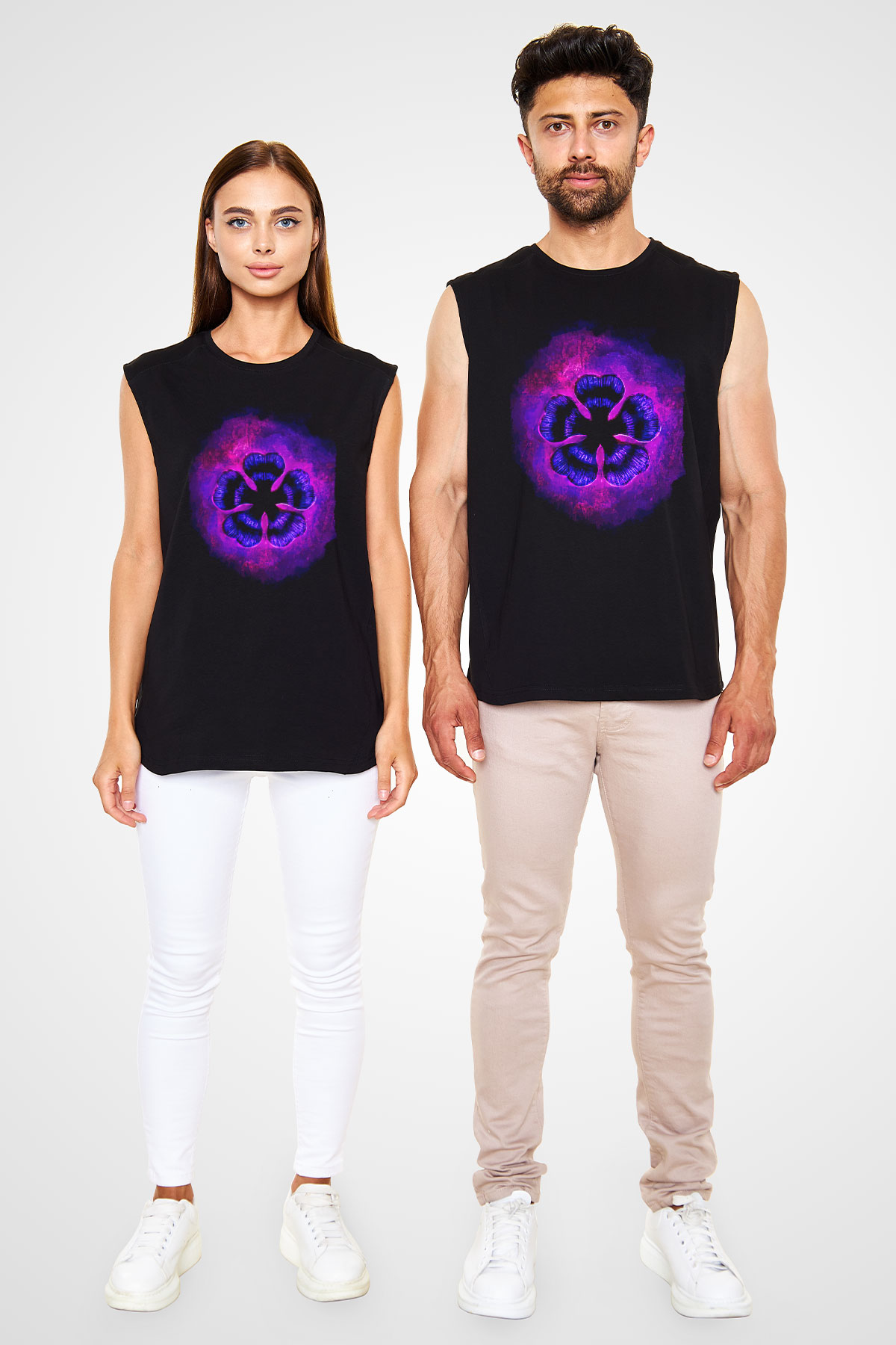 Black Clover Baskılı Unisex Siyah Kolsuz Tişört - Tshirt