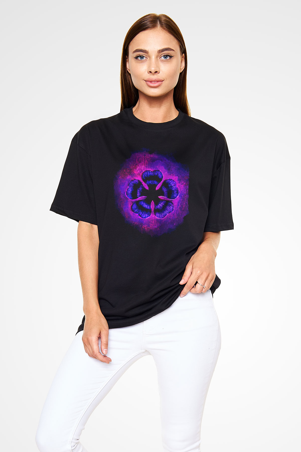 Black Clover Baskılı Unisex Siyah Oversize Tişört - Tshirt