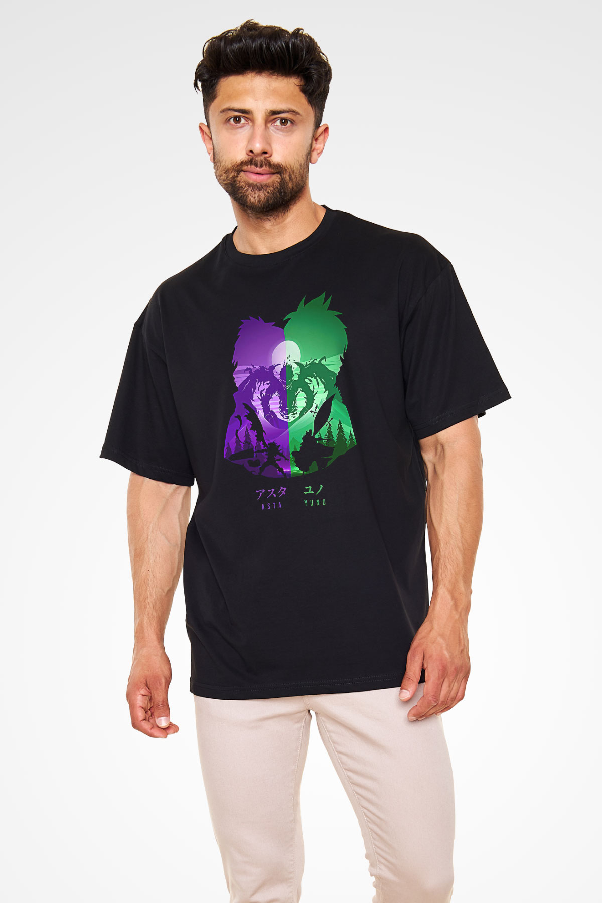 Black Clover Baskılı Unisex Siyah Oversize Tişört - Tshirt